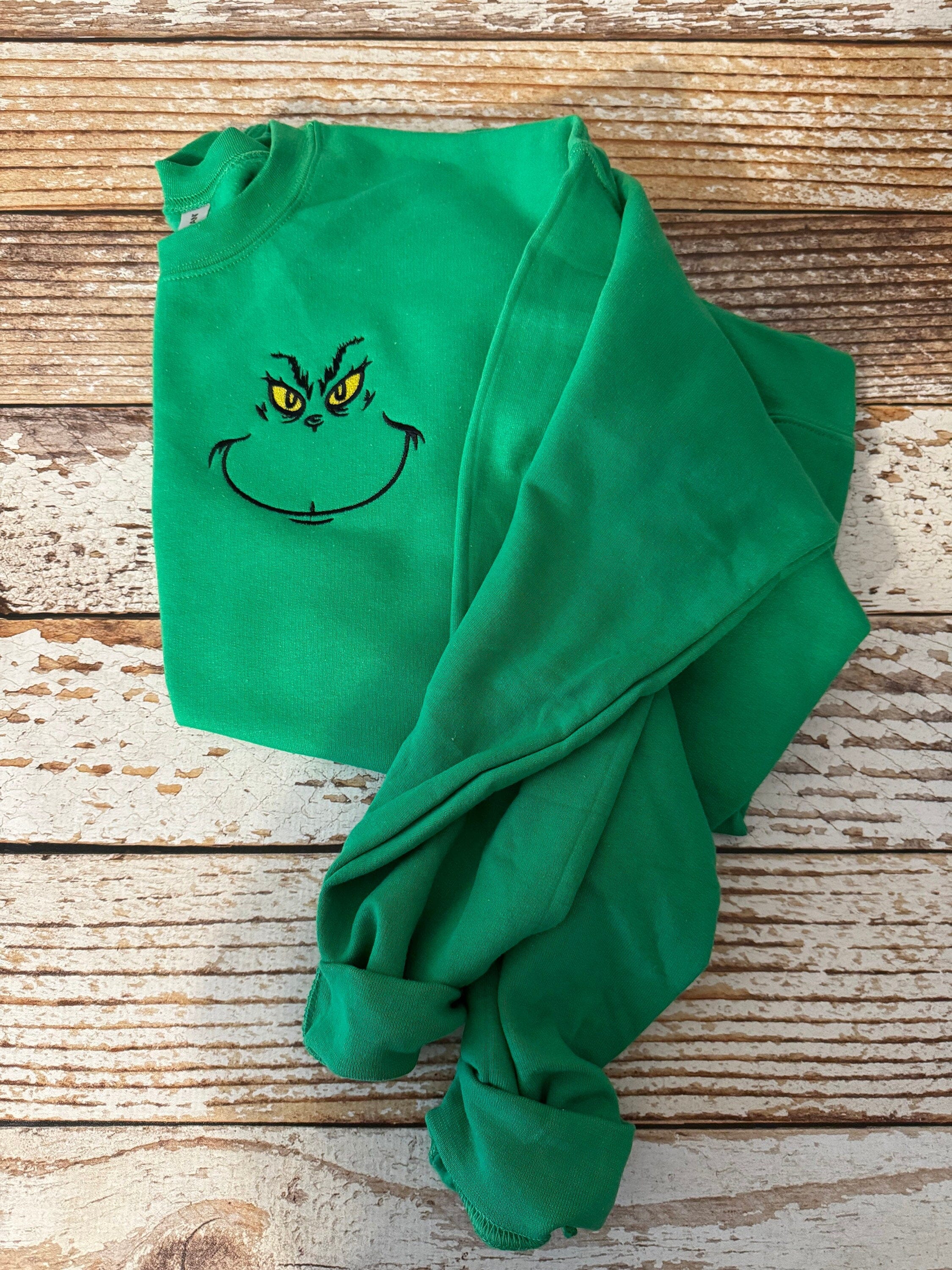 Grinch Face Embroidered Sweatshirt