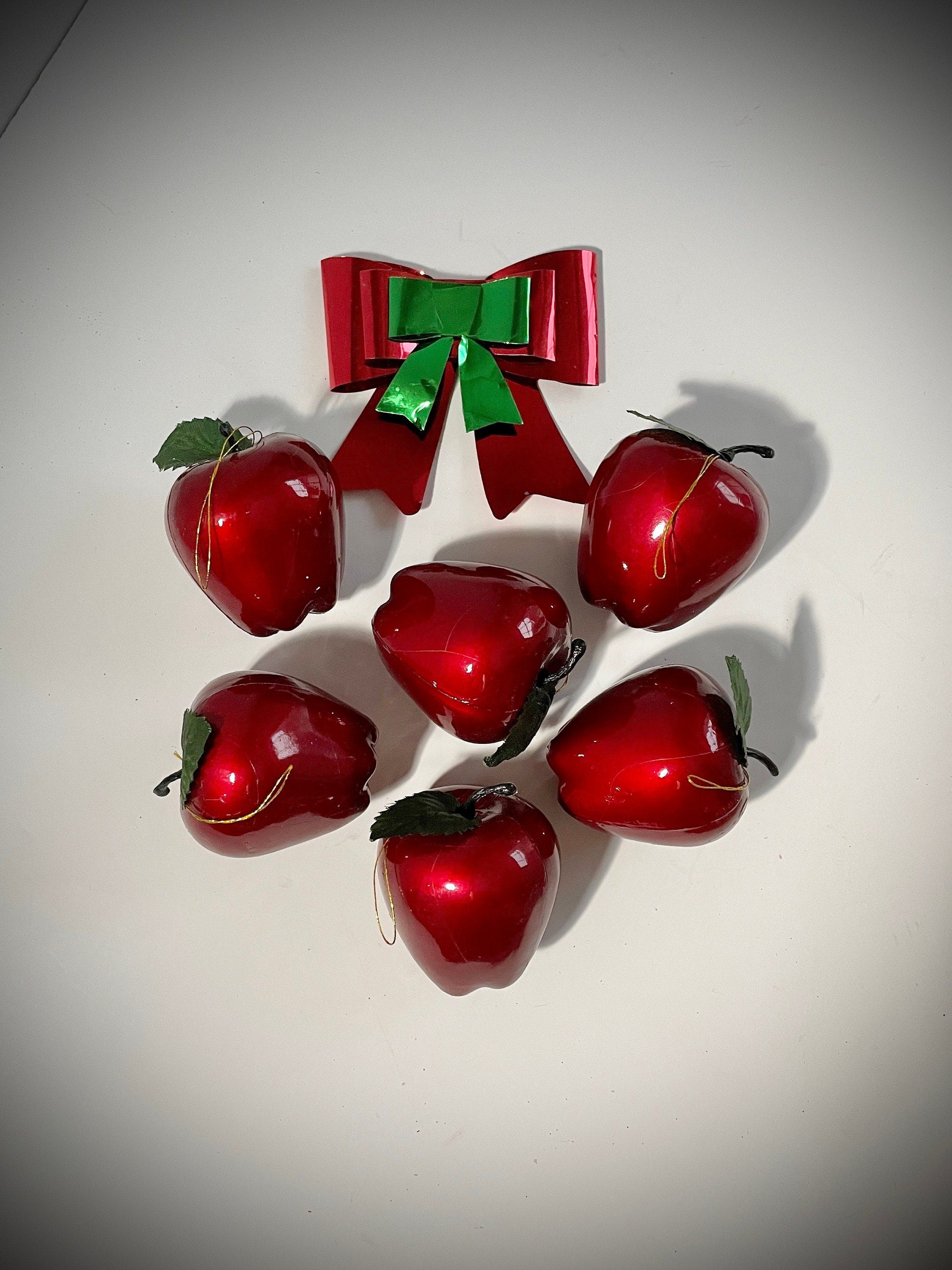 Vintage Small Apple Ornaments, Deep Candy Apple Red Pearl Finish, set of 6, Christmas, Teacher Appreciation, Crafts