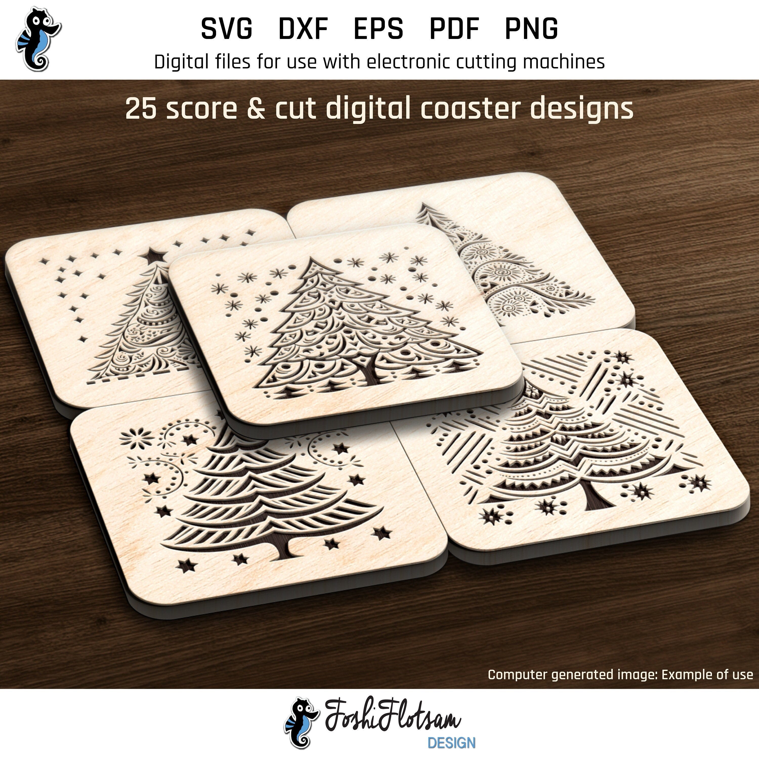 25 Coaster SVG, Christmas SVG bundle, Glowforge Christmas, Winter SVG bundle, Laser engrave file, Laser Cutting, Square, Commercial use