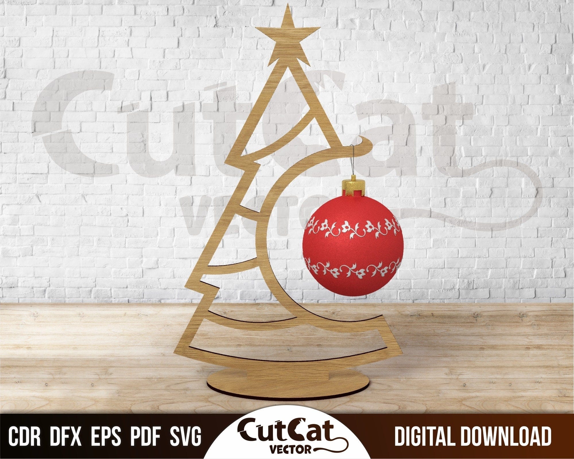 5 types of tabletop Christmas trees for christmas ball (4 sizes). Laser cut files for glowforge (cdr, dxf, eps, pdf, svg)