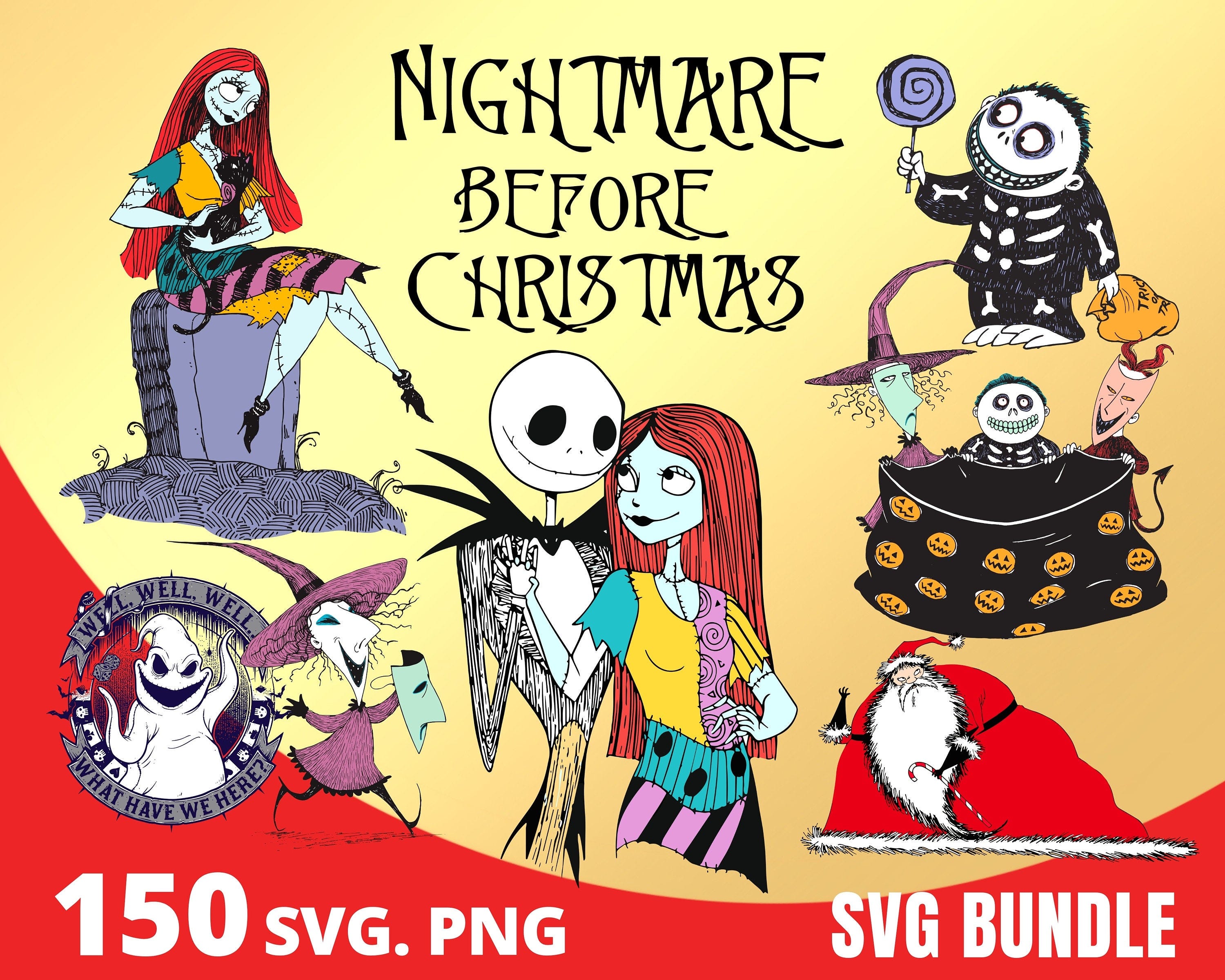 Nightmare Before Christmas SVG Bundle, Jack Skellington Clipart PNG, Jack and Sally Layered SVG, Halloween Town Theme Party