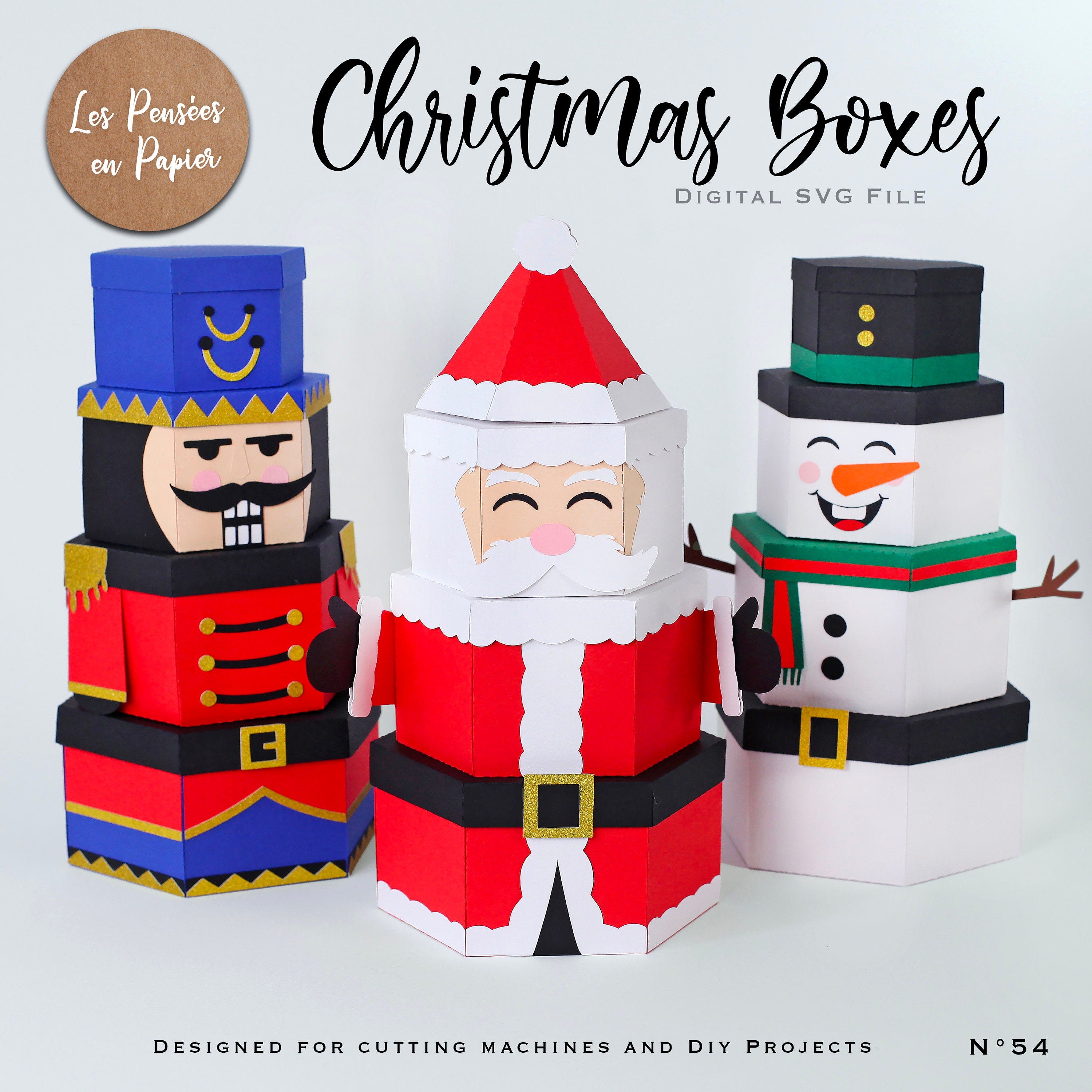 CHRISTMAS BOXES 3D SVG Project | Santa, Nutcracker, Snowman| Instant Download| Project for Cricut, ScanNcut, Cameo | lppsvg