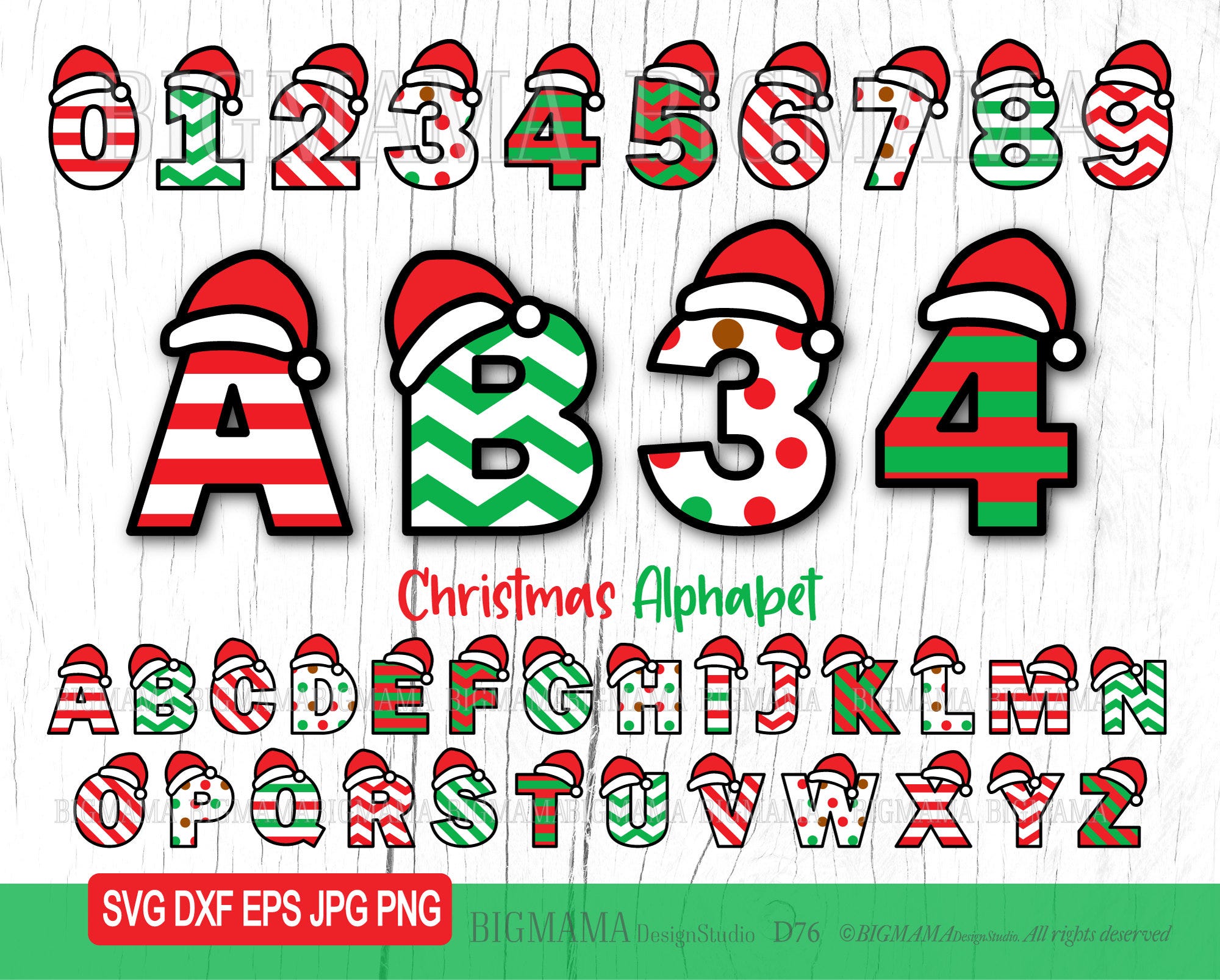 Christmas Alphabet SVG,Numbers,Letters,Bundle,Craft,Santa,Monogram,PNG,Clipart,Cut File,Cricut,Layered,Font,Instant download_D76