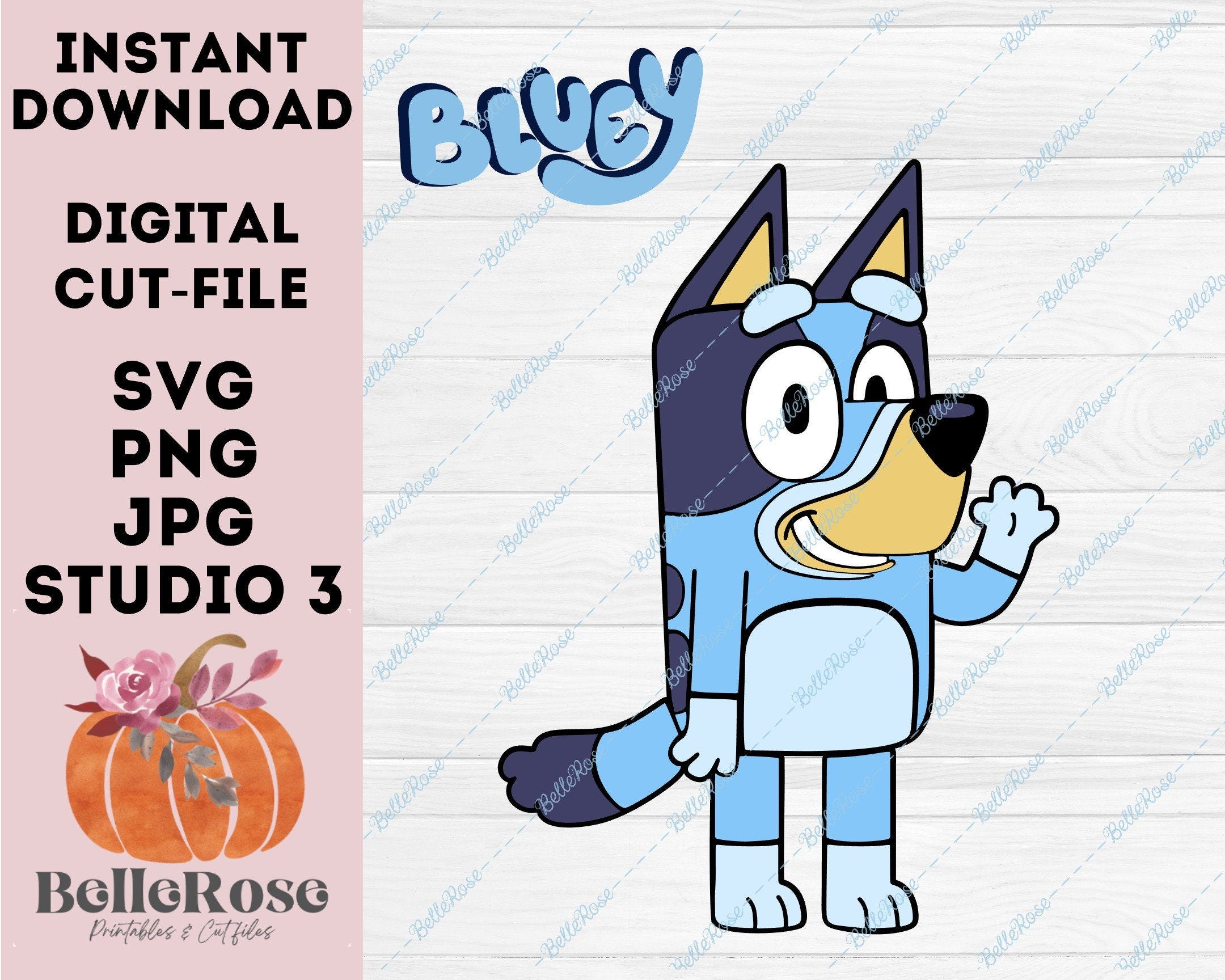 Blue dog cartoon inspired SVG Digital Download Cut file Cricut Silhouette Cameo Png Jpg Studio 3 Layered by color - Instant Download