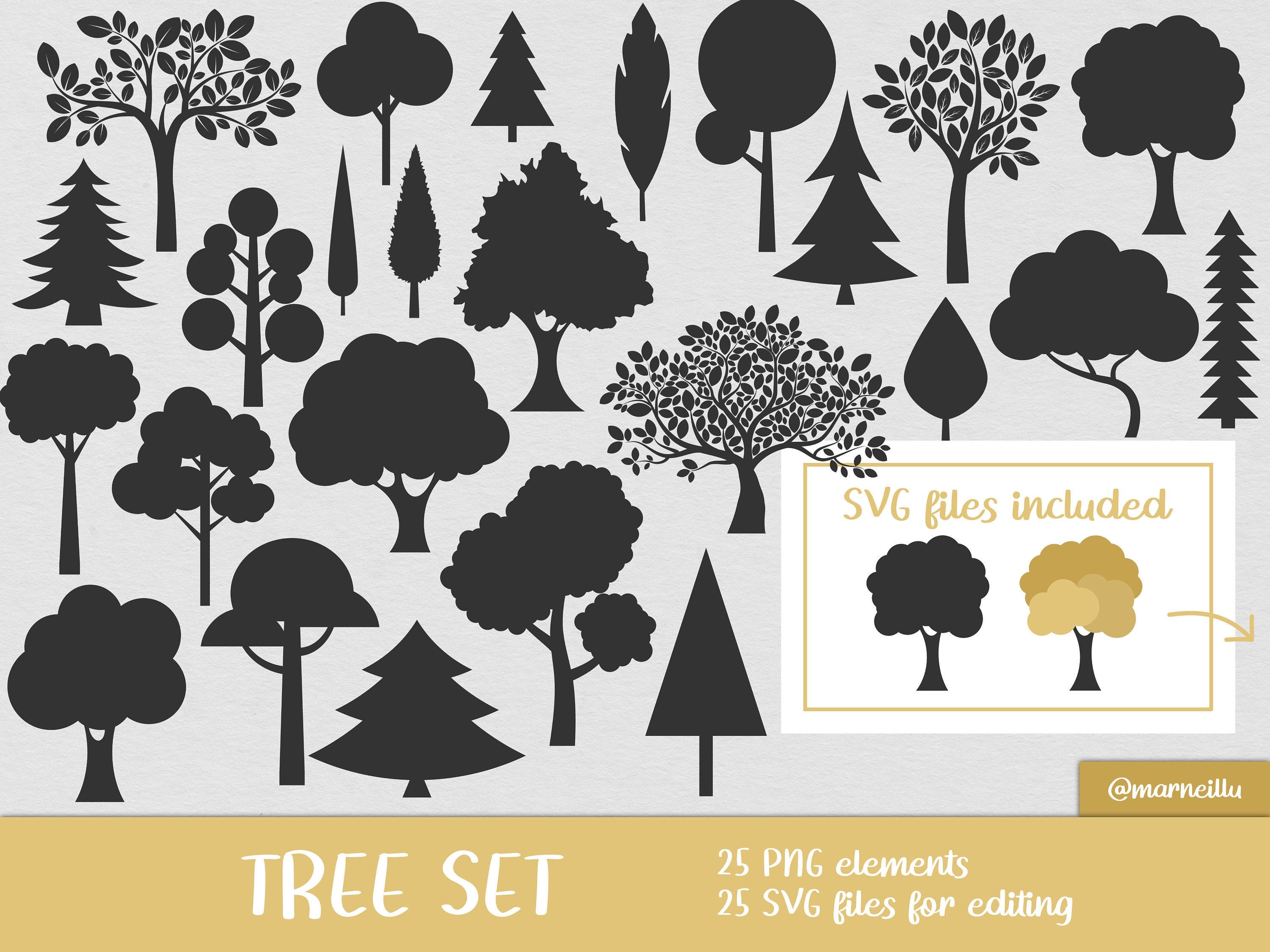 Tree SVG Clipart Set - green, silhouette, park, forest, layers, cricut, cutfile, image, printable, woods, leaves (Instant Download)