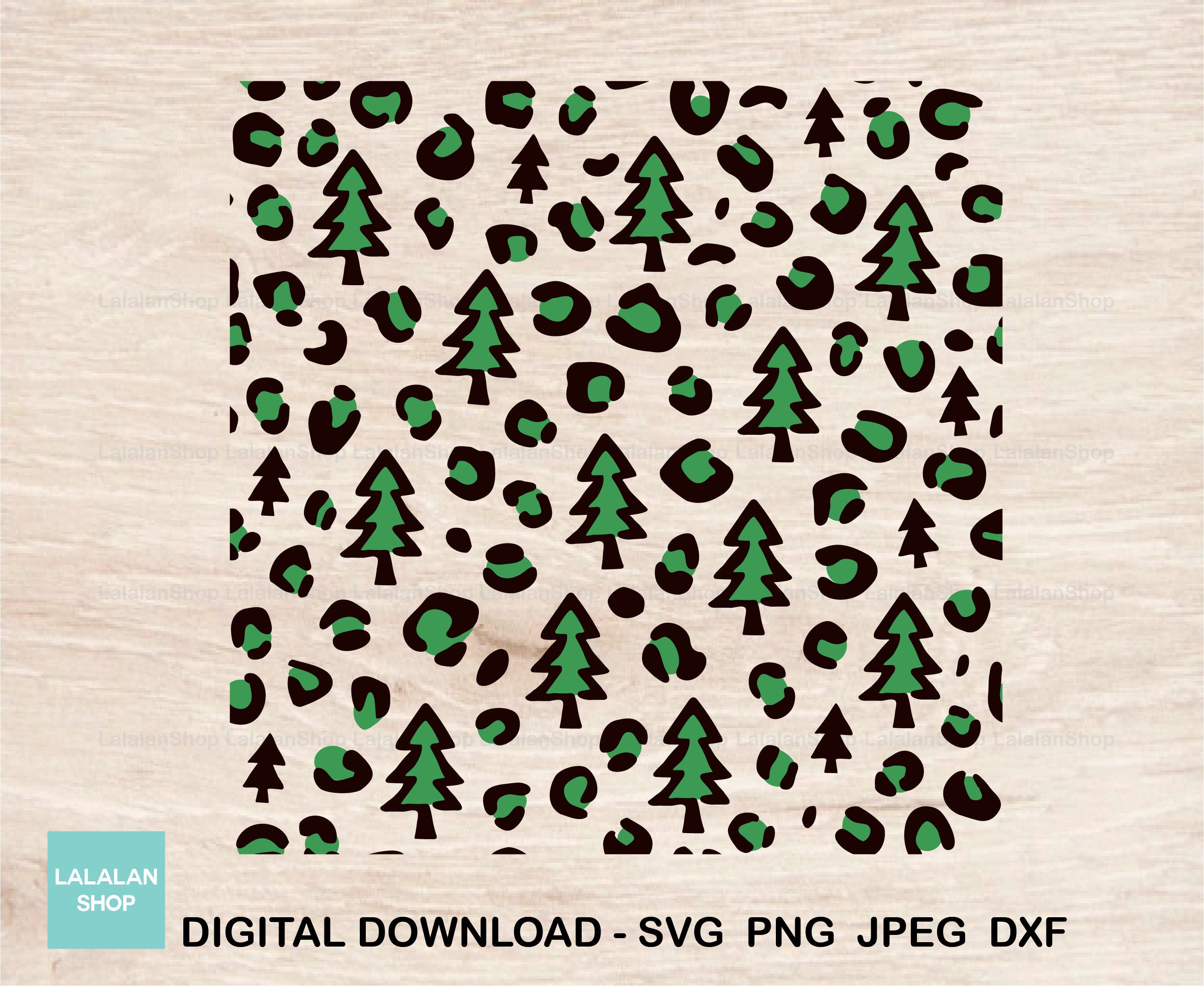 Christmas Leopard Print svg, Seamless Christmas Green Tree Leopard Pattern svg, Christmas tree Cheetah pattern svg