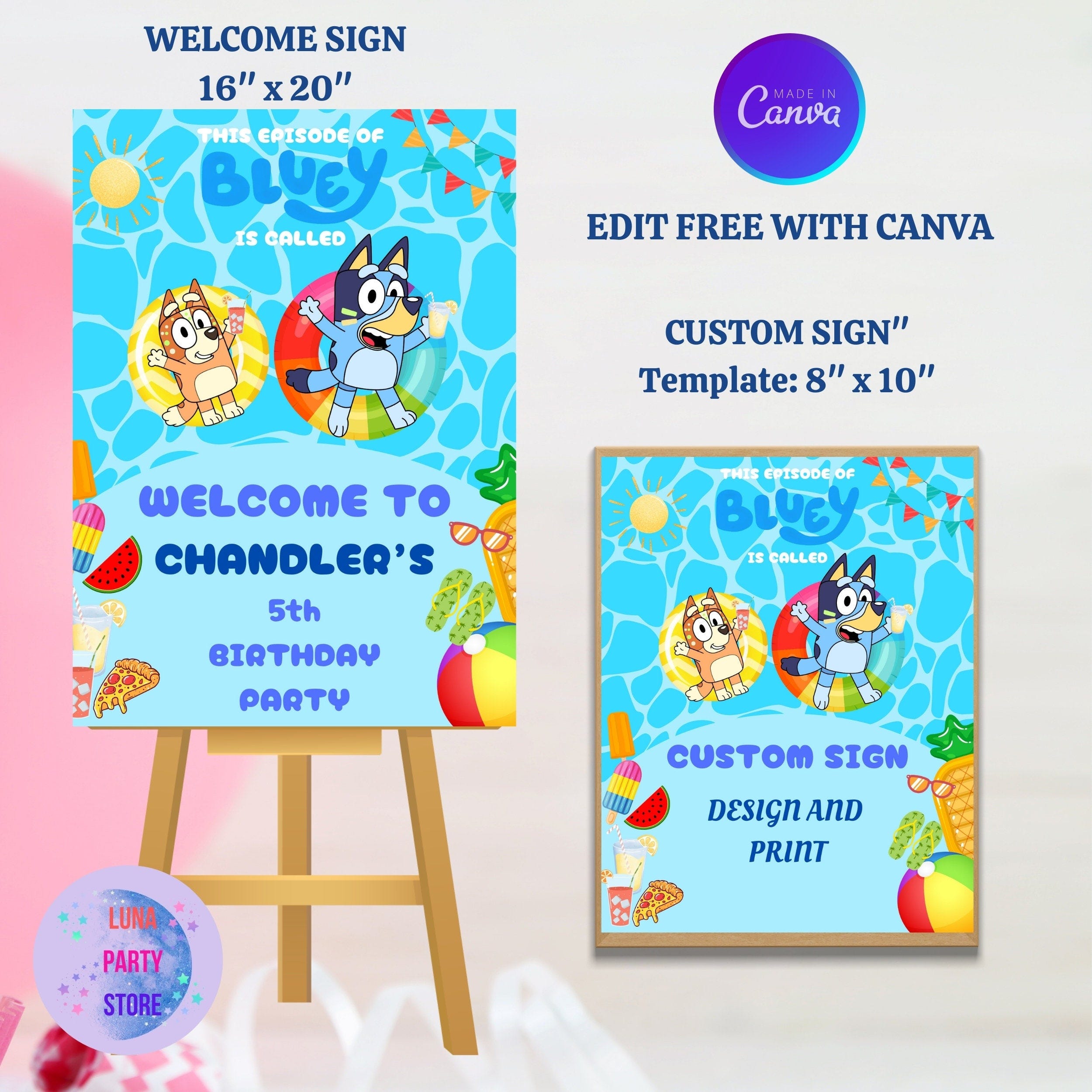 Editable Blue Dog Welcome Sign for Boy,Blue Dog Birthday Sign,Blue Invitation Girl,Boy Blue Birthday Welcome Sign,Boy Bluey Invite,B16