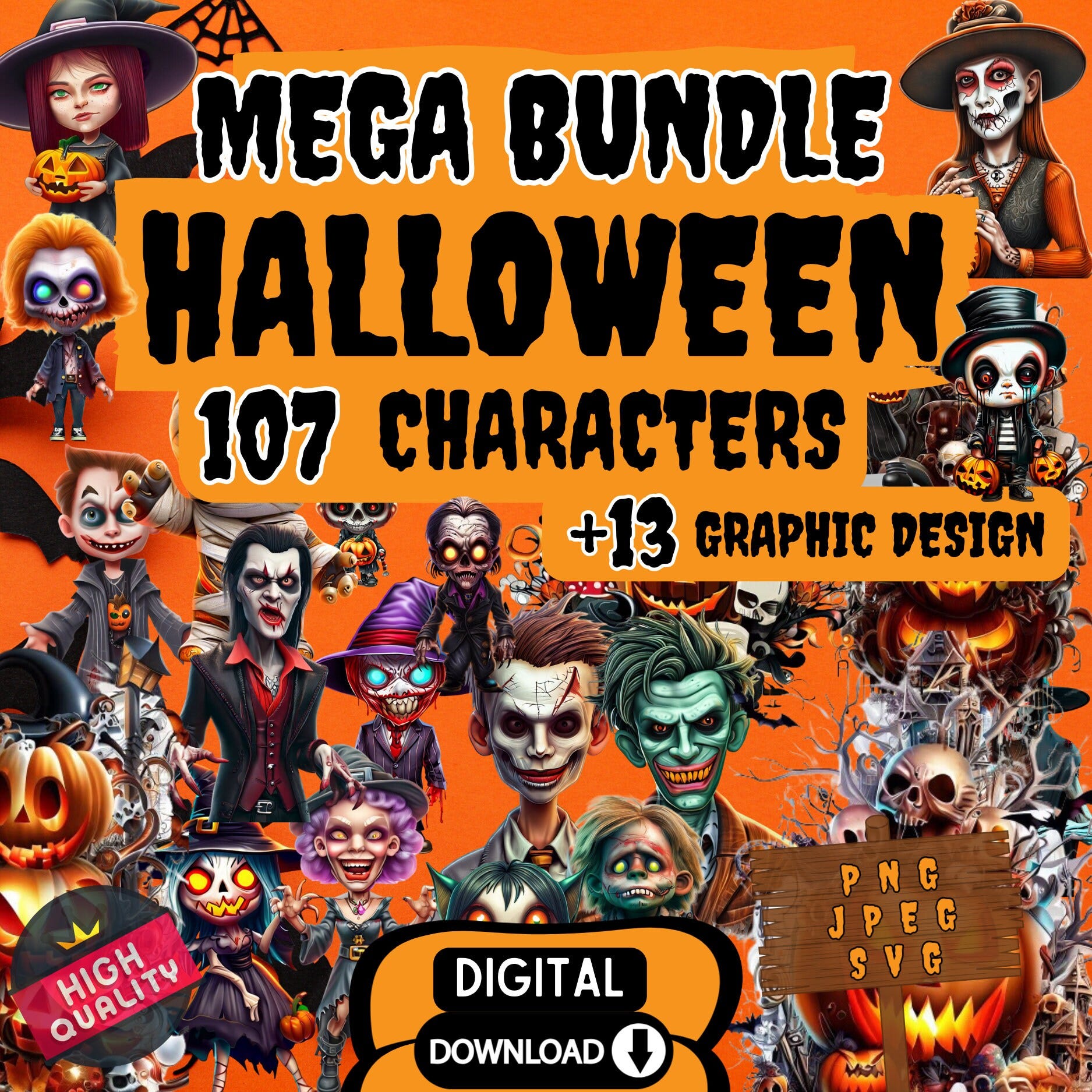 Halloween Clipart Bundle, Halloween SVG Characters, Horror Movie SVG, Scary Character Svg Bundle, Spooky Character Clipart, Horror Clipart