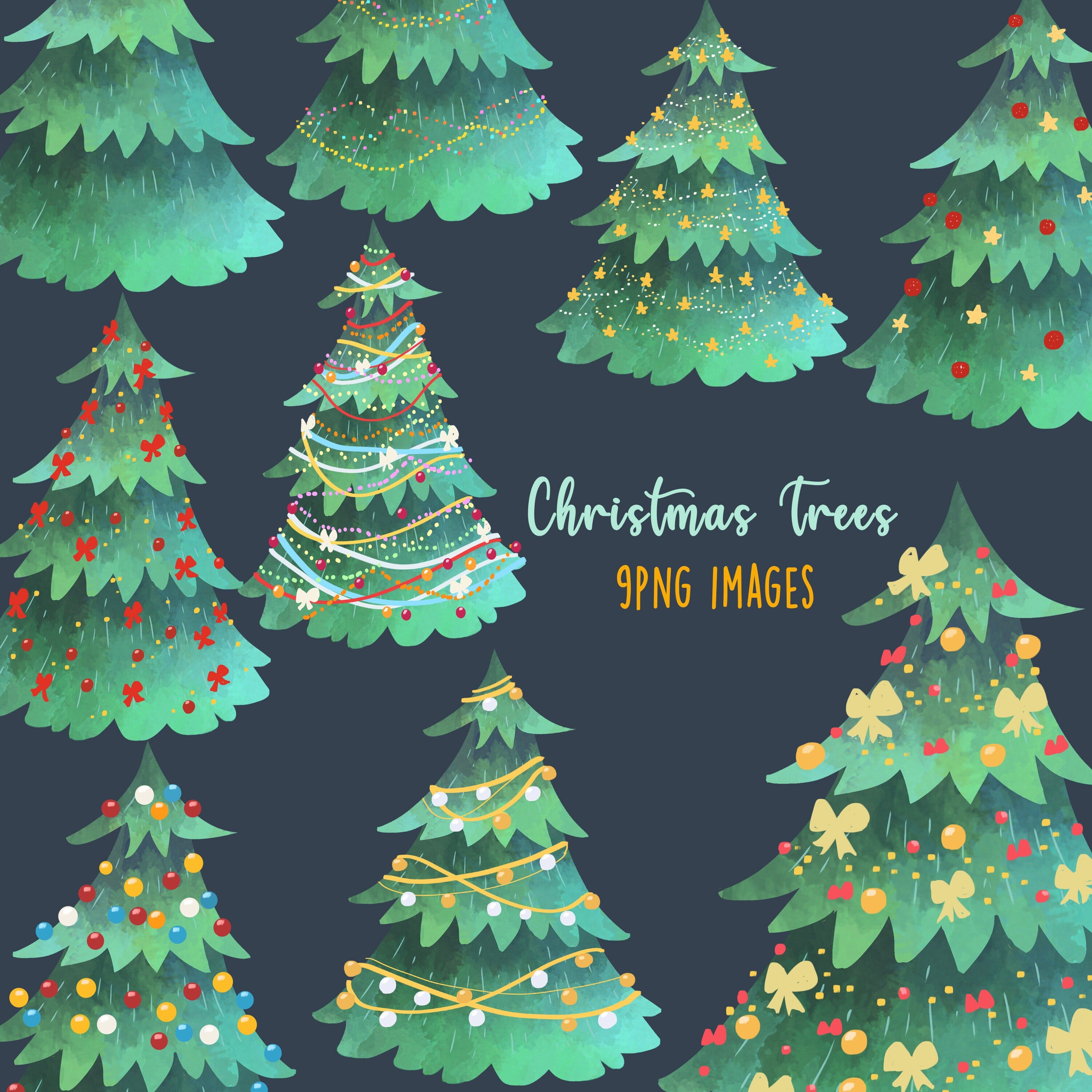 Watercolor Christmas Tree Clipart, Christmas clipart, Christmas trees clipart, Christmas trees png, Christmas Clipart, Watercolor Tree png