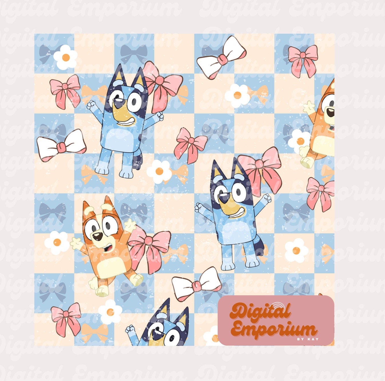 Bluey and Bingo - Bows Seamless Pattern | PNG Design | Sublimation | Digital Download