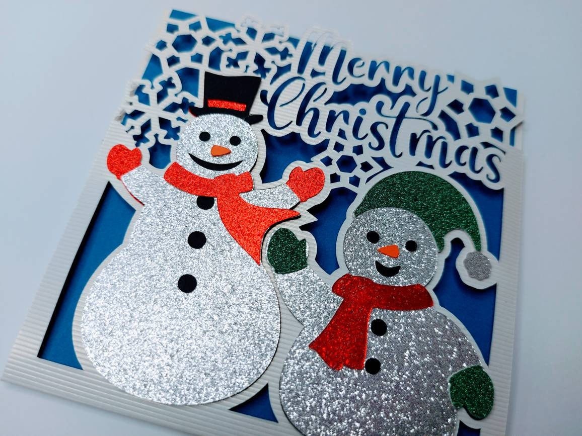 SVG Christmas Cards Snowman Cut File Cricut Templates Snowman Merry Christmas Gifts Laser Cut Silhouette Cameo DXF Christmas With Friends ai