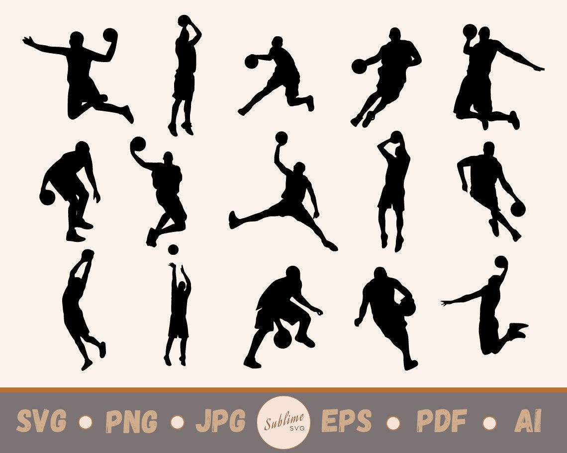 15 Male Basketball Player SVG Bundle | Cutting files for Cricut, Silhouette | svg, png, jpg, eps, ai, pdf | Commercial use vector graphics