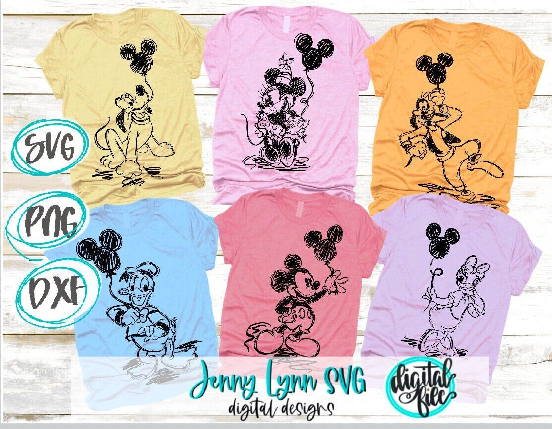 Mickey Bundle Minnie Pluto Goofy Donald Park Balloon SVG PNG Disneyland  Sketched DisneySVG Shirts Cricut Cut File Balloons PNG Svg