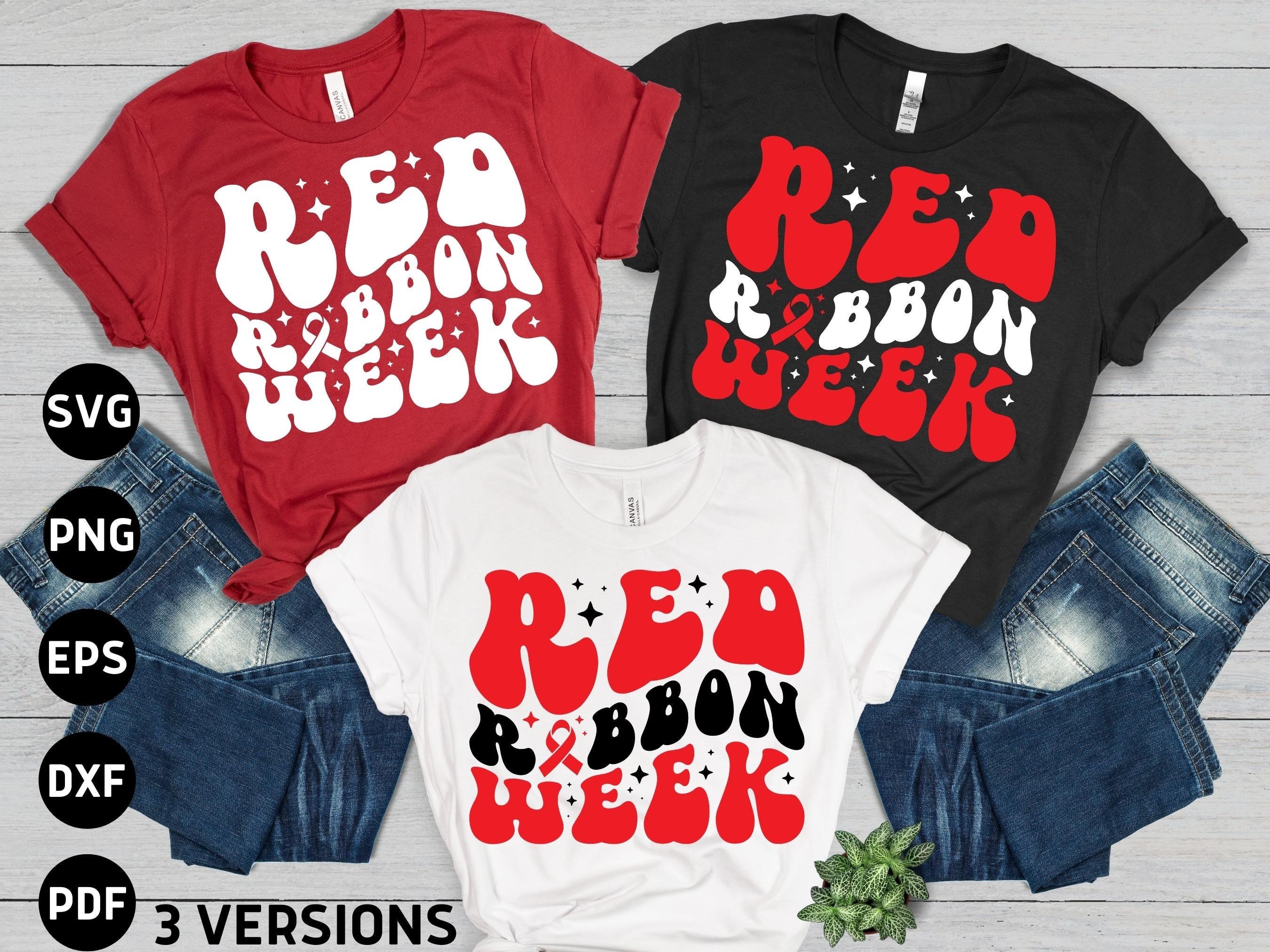 Wavy Text Red Ribbon Week Svg Png, Red Ribbon Week Svg, Drug Free Svg, Groovy Red Ribbon Week Awareness Png Svg Cricut Sublimation Design