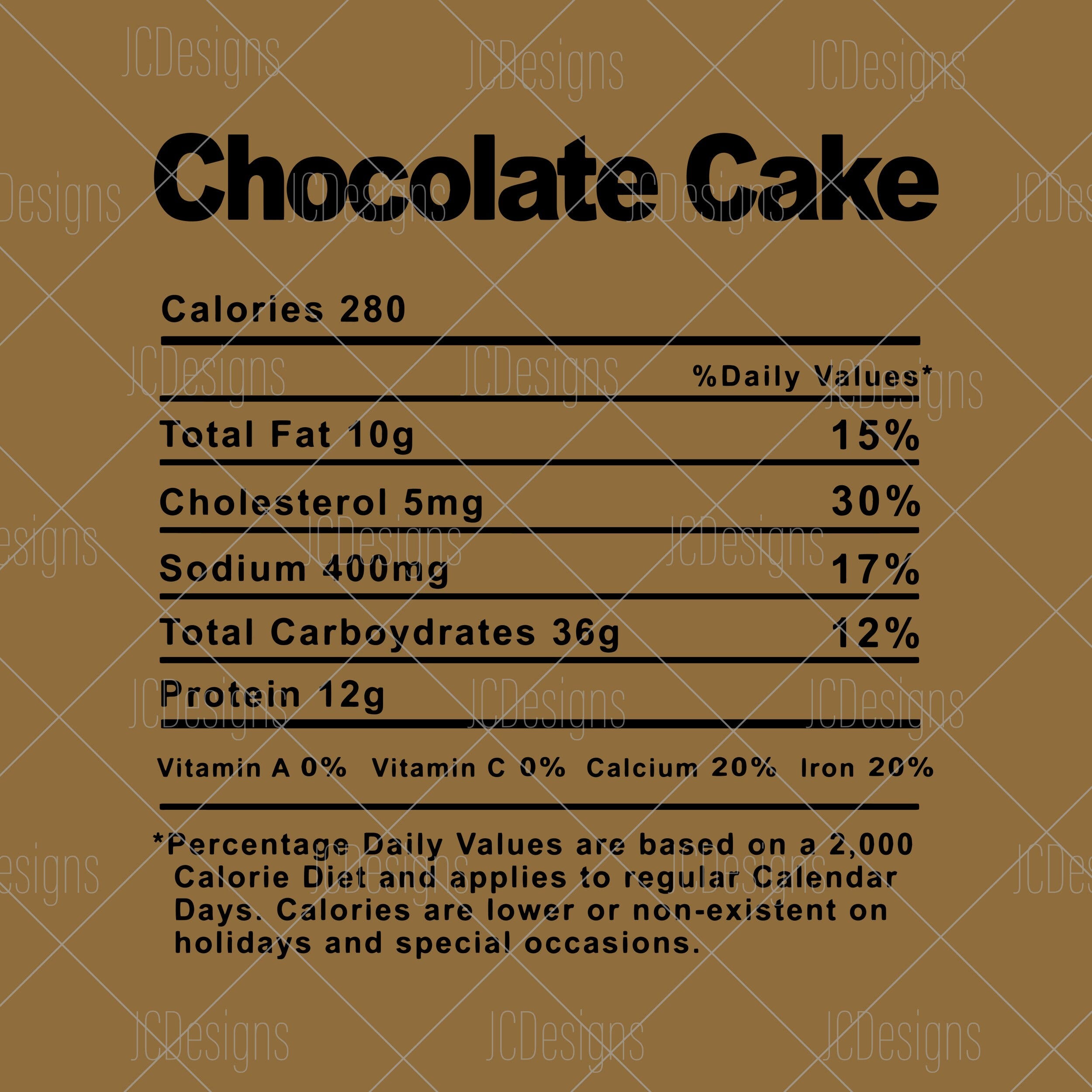 Chocolate Cake Food Nutrition Facts SVG - Holiday Christmas Thanksgiving Party Funny - Svg Eps Png Vector Cutfile - Digital Design
