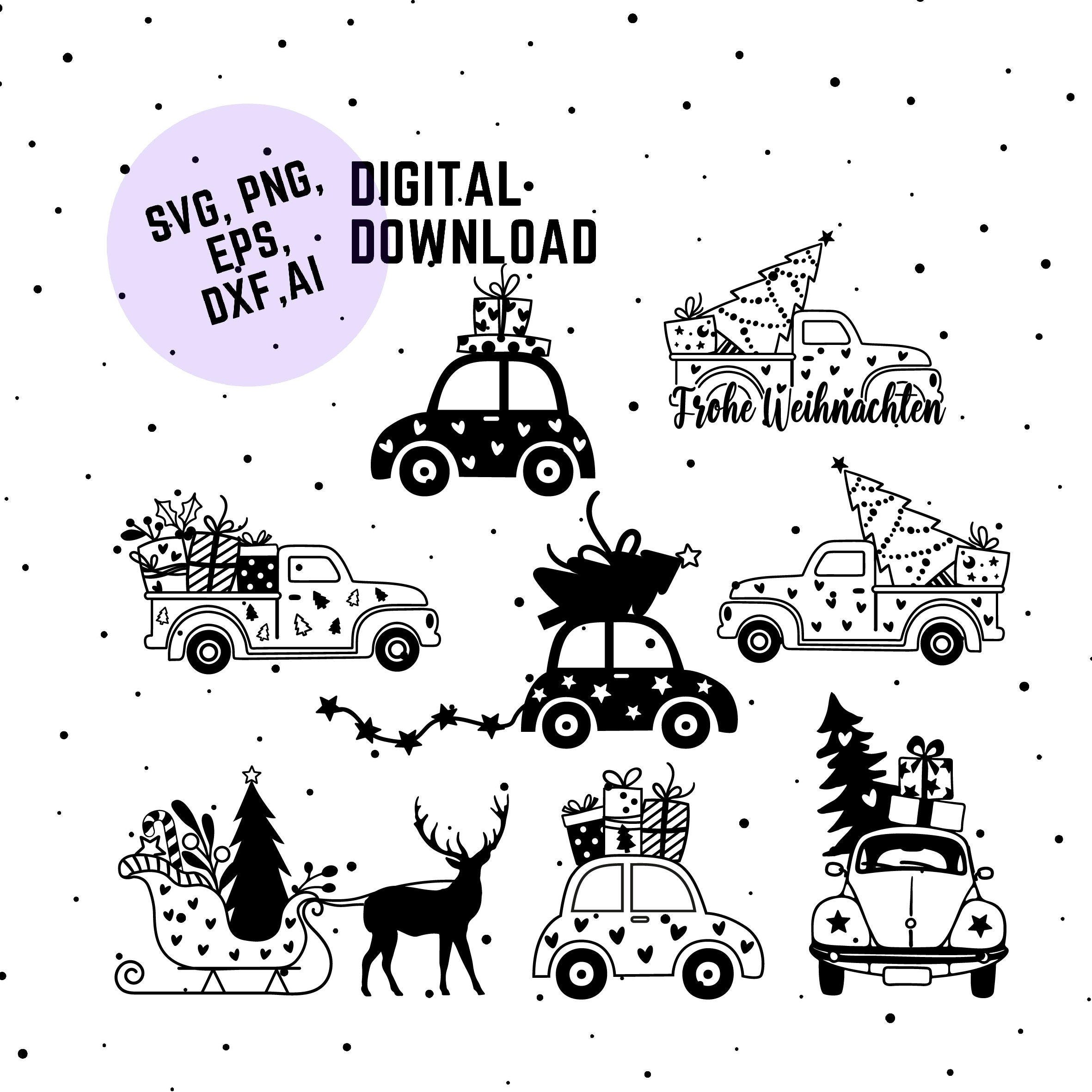 Christmas Truck Tree SVG, Merry Christmas SVG, Cricut, Plotter File, Clip Art, Silhouette, Truck Tree retro vintage, Merry Christmas Car