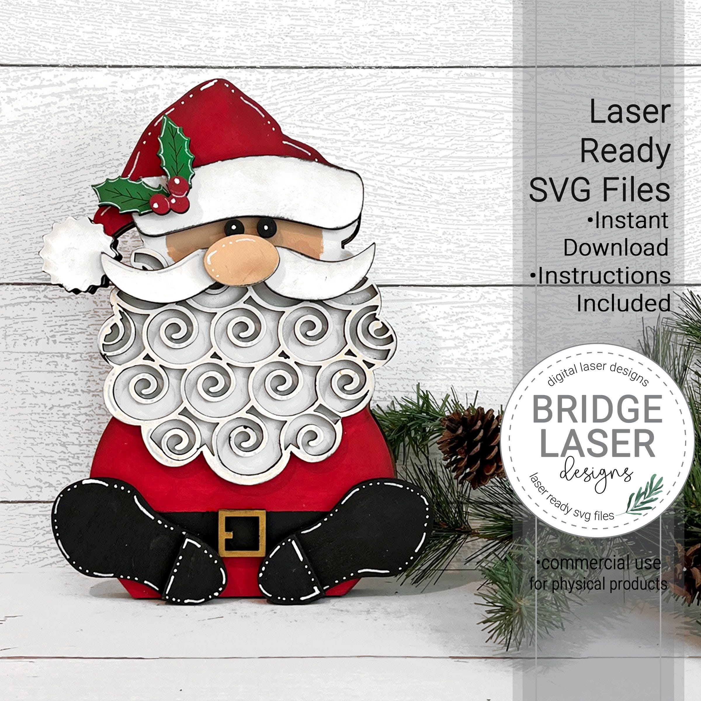 Shelf Sitter Santa Laser Cut File, Christmas Shelf Sitter Laser Cut Design SVG, Christmas Laser File, Glowforge Laser Design SVG