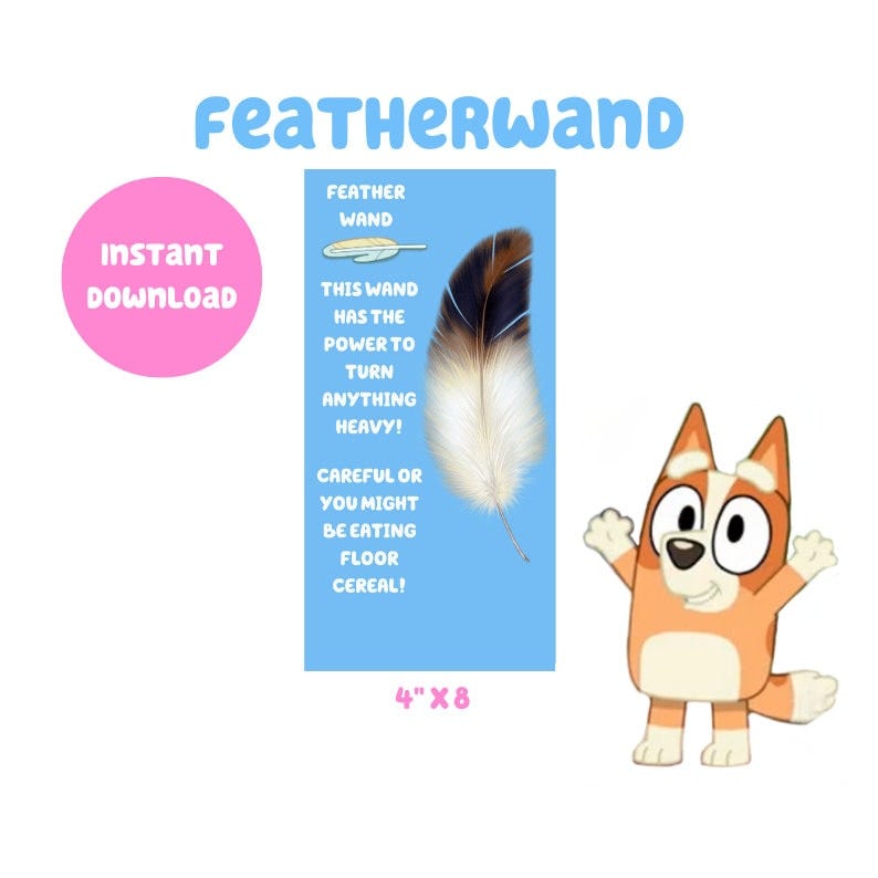 Bluey Party Favors Feather Wand Vertical Digital Download