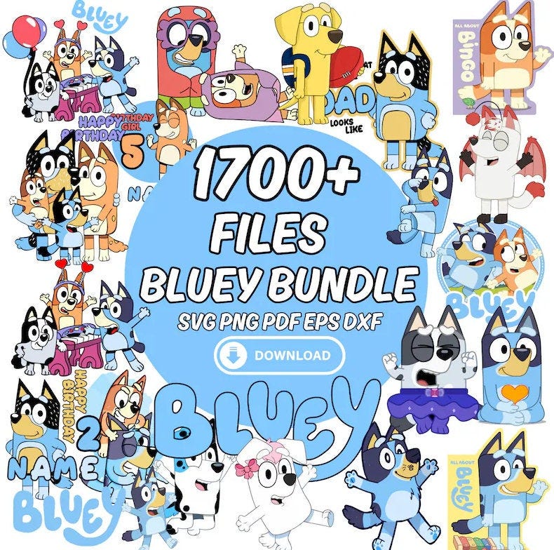 Bluey Svg Bundle 1400+ Files, Bluey Birthday Bundle Bluey Family Png Files, Png For Shirts, Birthday Png, Clipart png, Digital Download