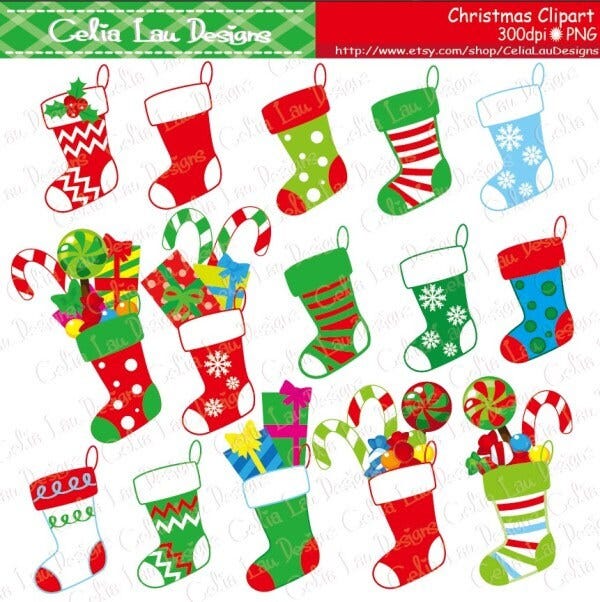 Christmas Stocking , Christmas Digital Clip art, Christmas graphic for Personal and Commercial Use/ INSTANT DOWNLOAD