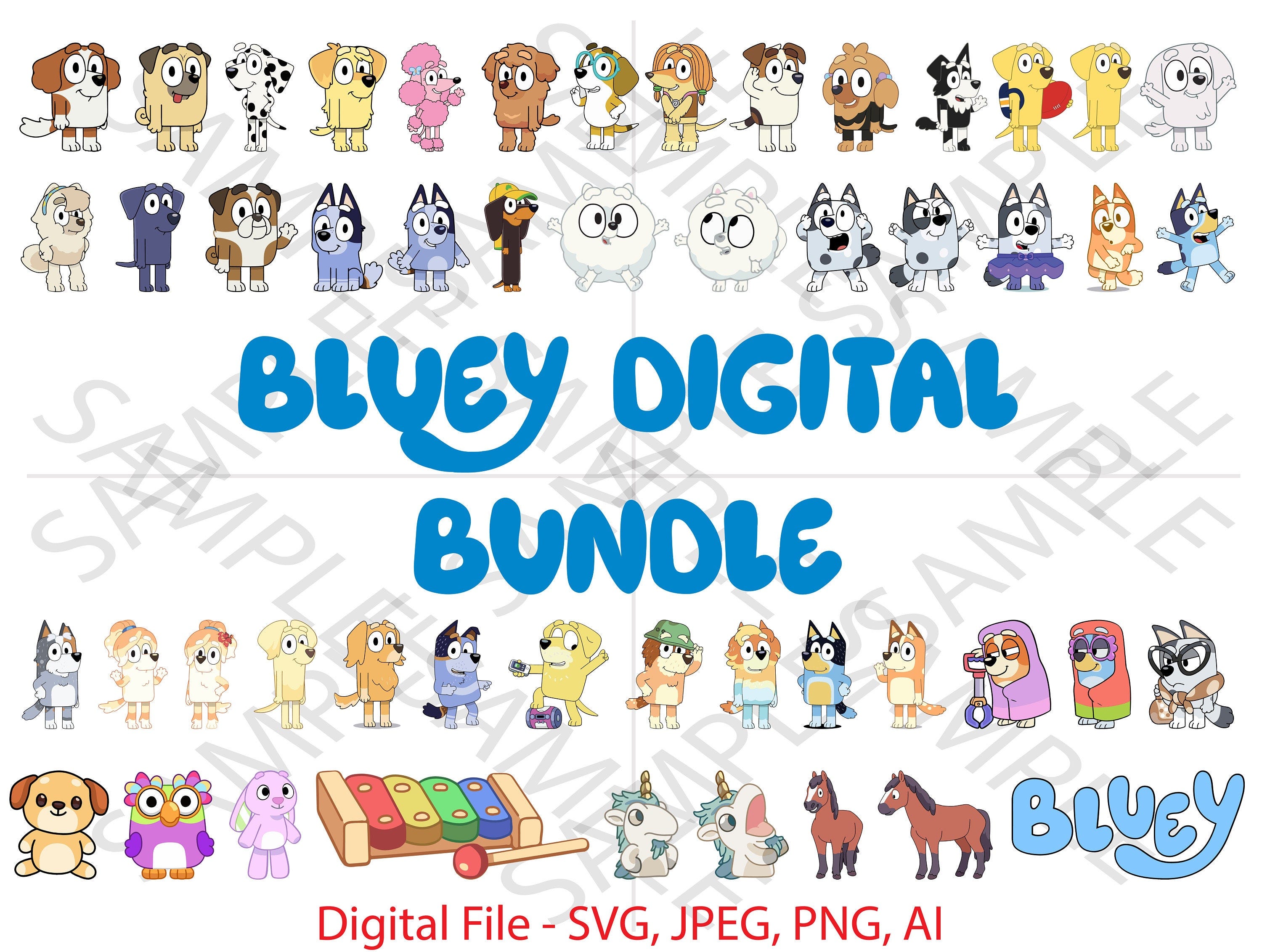 Bluey Show Bundle, 50 Bluey Characters, Bluey, Bluey SVG, Bluey Show SVG Bundle, Cartoon, Vinyl Cutting, Cricut, Custom, Custom Bluey show
