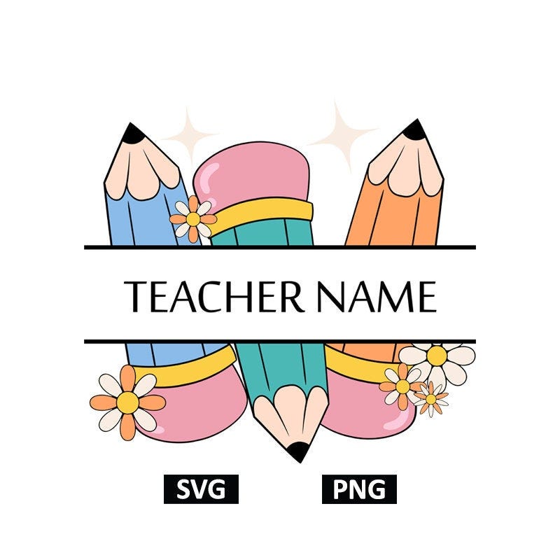 Teacher SVG, Pencil Name Frame SVG, Digital Download, Cut File, Pencil Split Monogram Frame, Sublimation, SVG Files For Cricut, Teacher gift