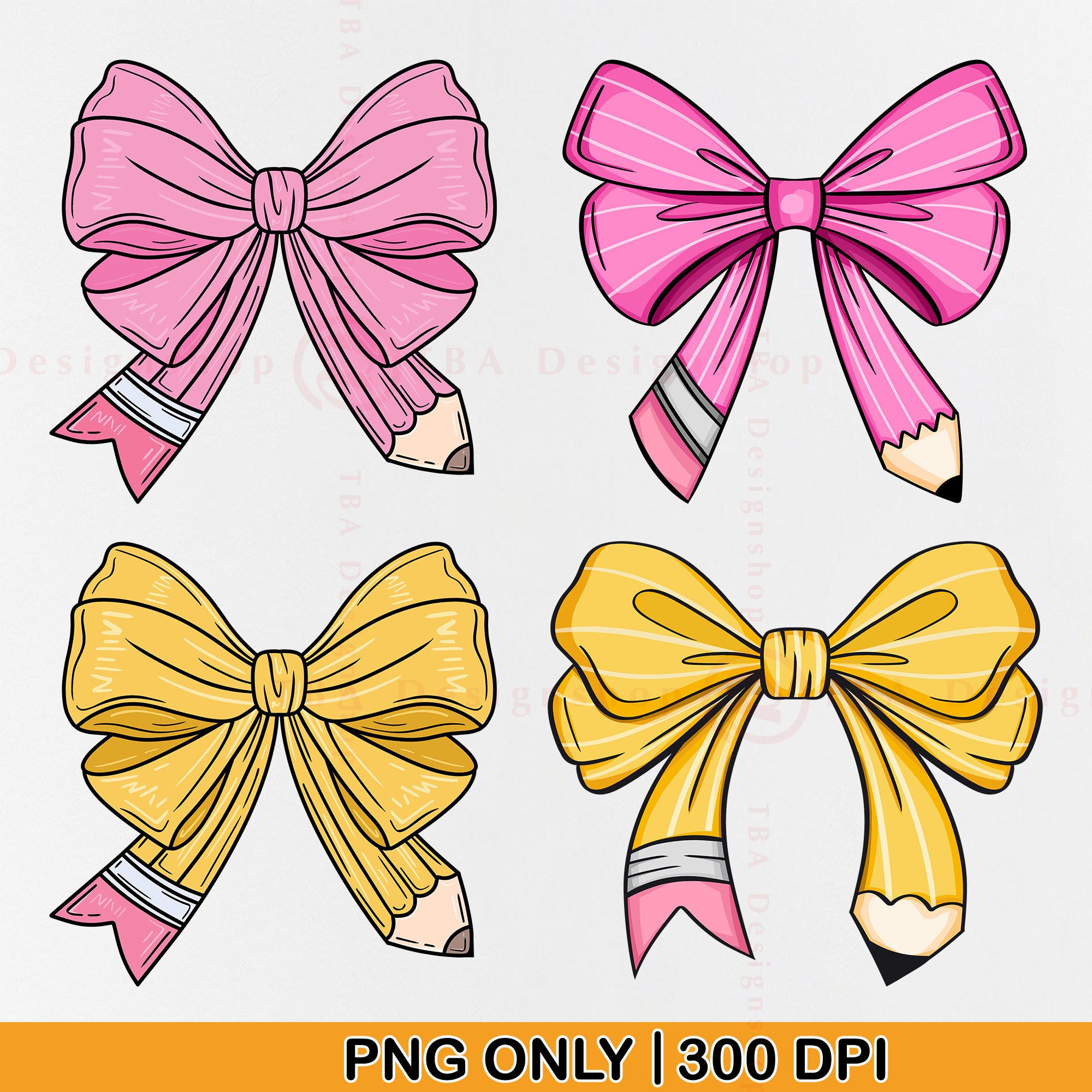 Pencil Bow PNG, Teacher Pencil Coquette Bow PNG, Coquette Pencil Bow Png Bundle, Coquette Teacher Shirt, Back To School, Teacher Gift, PNG