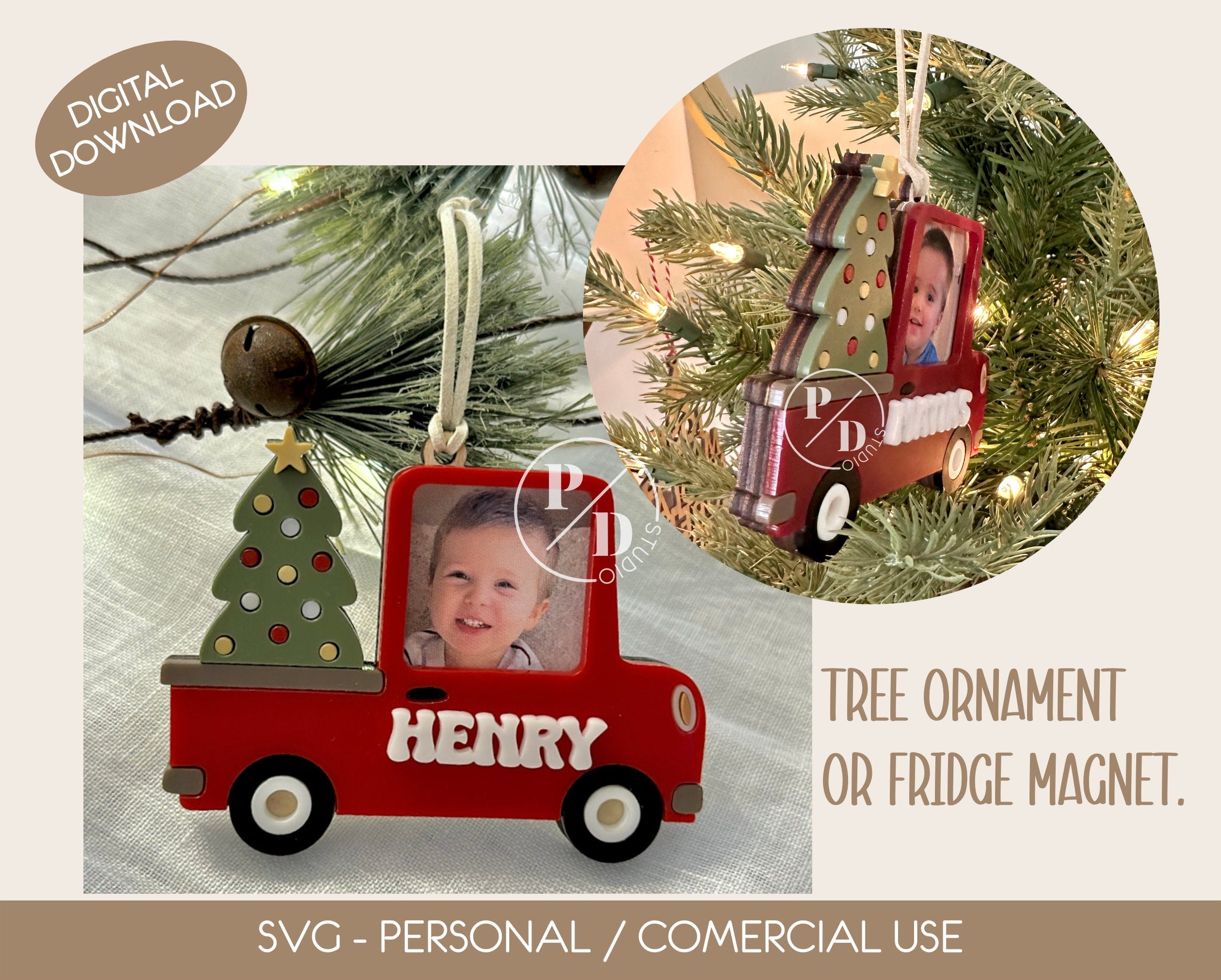 Kids Christmas Ornament SVG, Baby Christmas Ornament Truck, Christmas Truck, Christmas Truck with Tree, Kid