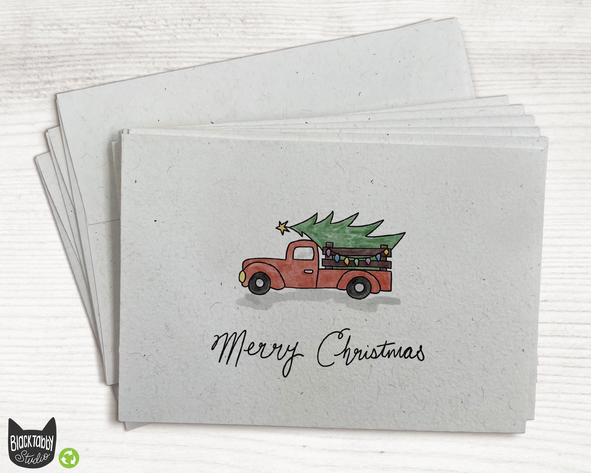 Red Christmas Tree Truck - Set of 24 Merry Christmas Cards with Envelopes