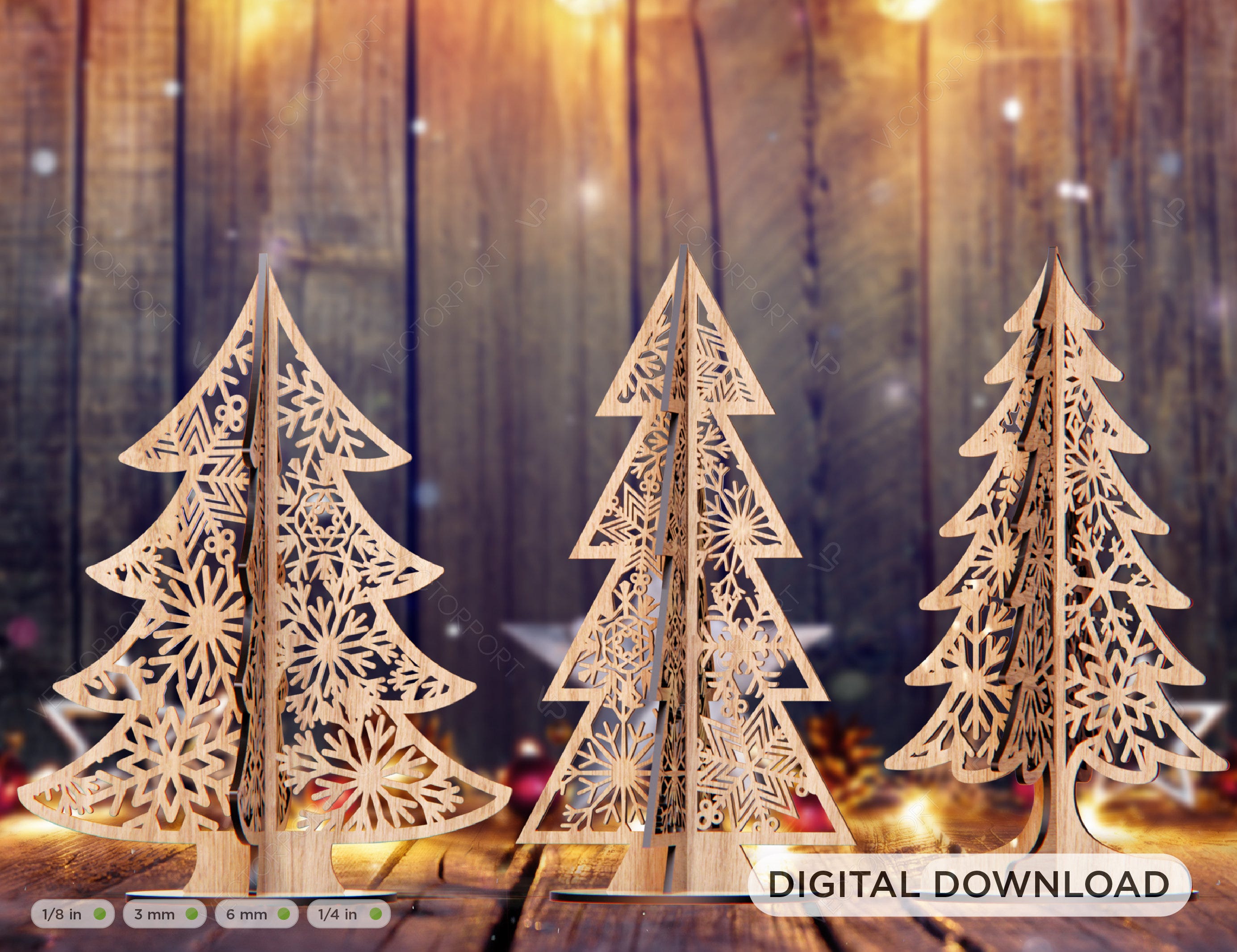 Standing Trees Christmas Snowflake Svg Digital Craft Hanging templates Cricut Glowforge Digital Download | SVG, DXF |#087|