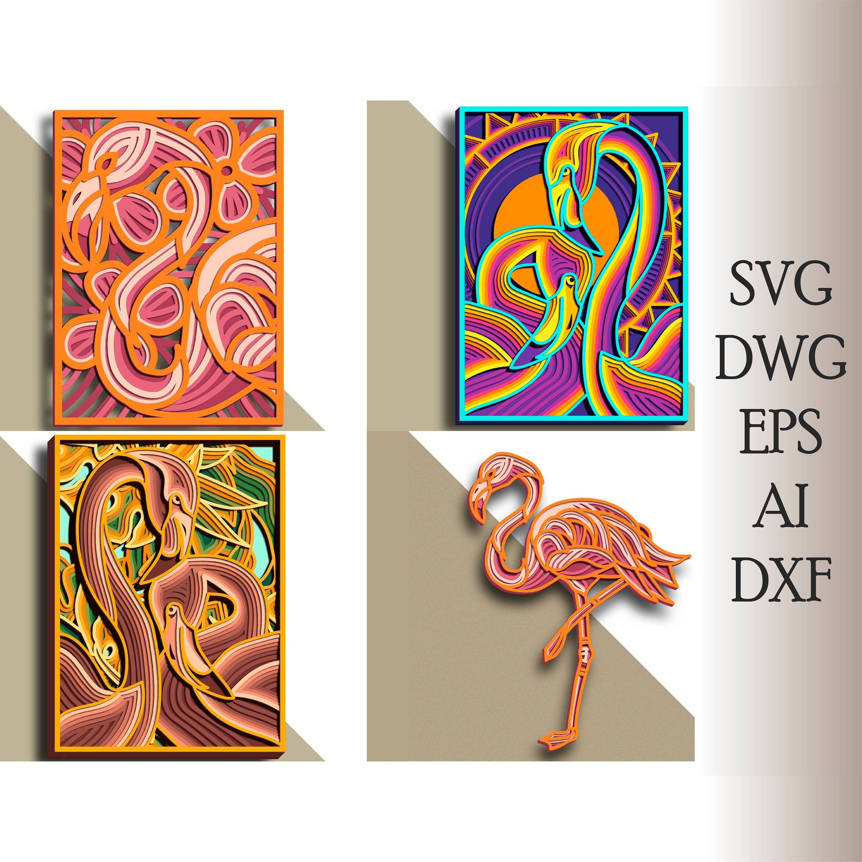 Flamingo Bundle multilayer SVG/ Flamingo Bundle cut file/ 3D layer/ Plywood cutting/ Paper cutting/ SVG file/ 3D mandala plywood