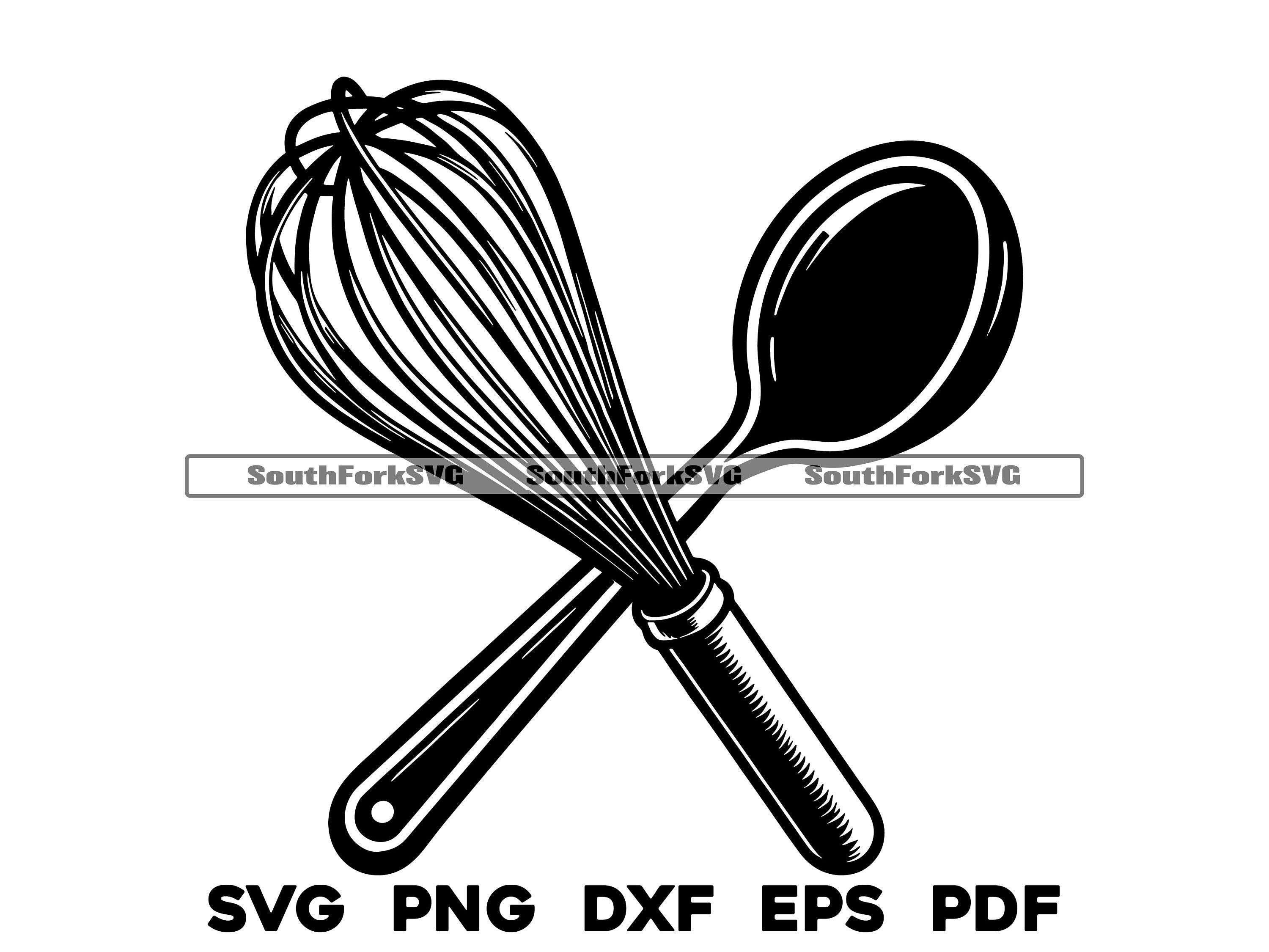 Spoon and Whisk Crossed | svg png dxf eps pdf | vector graphic cut file laser clip art | instant digital download commercial use