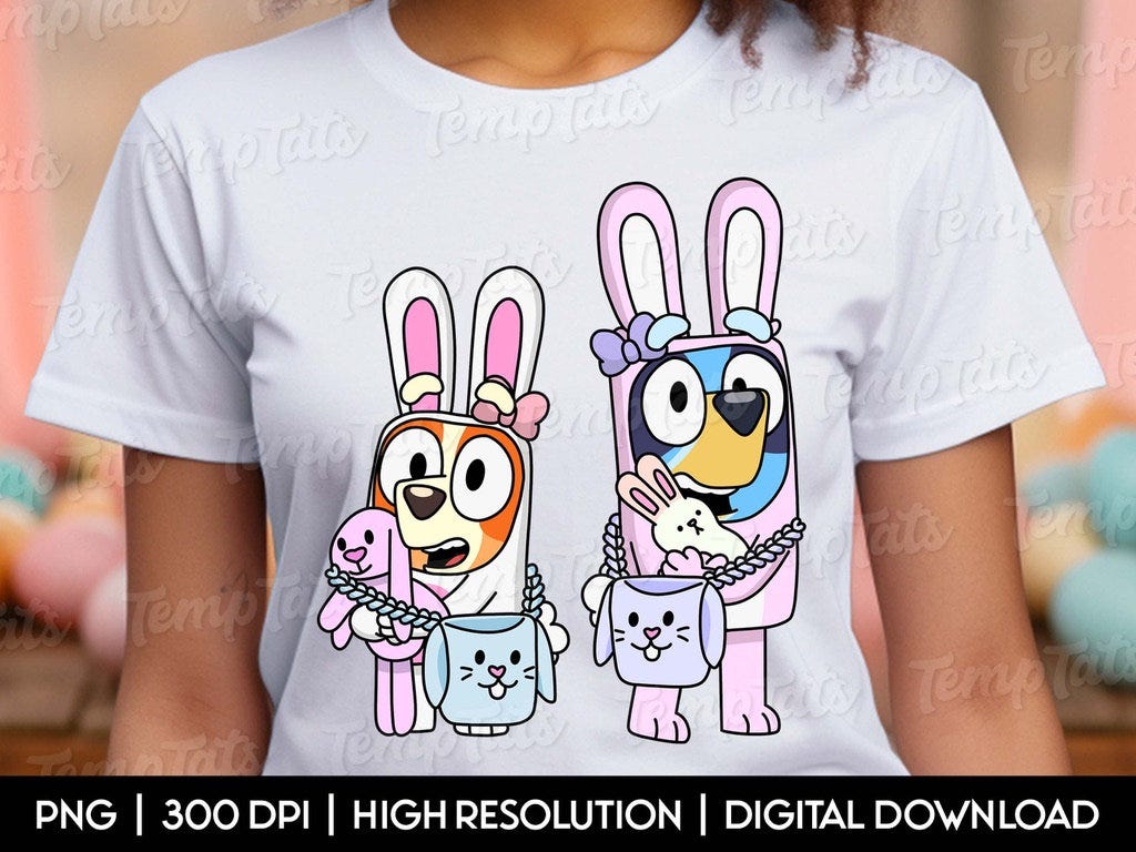 Bluey Easter Sisters Blue Dog Sublimation Design PNG Clipart Digital Art