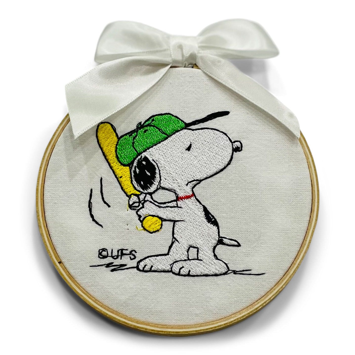 Ornament - Embroidered Snoopy Playing Baseball Woodstock Peanuts Snoopy Holiday Christmas Keepsake