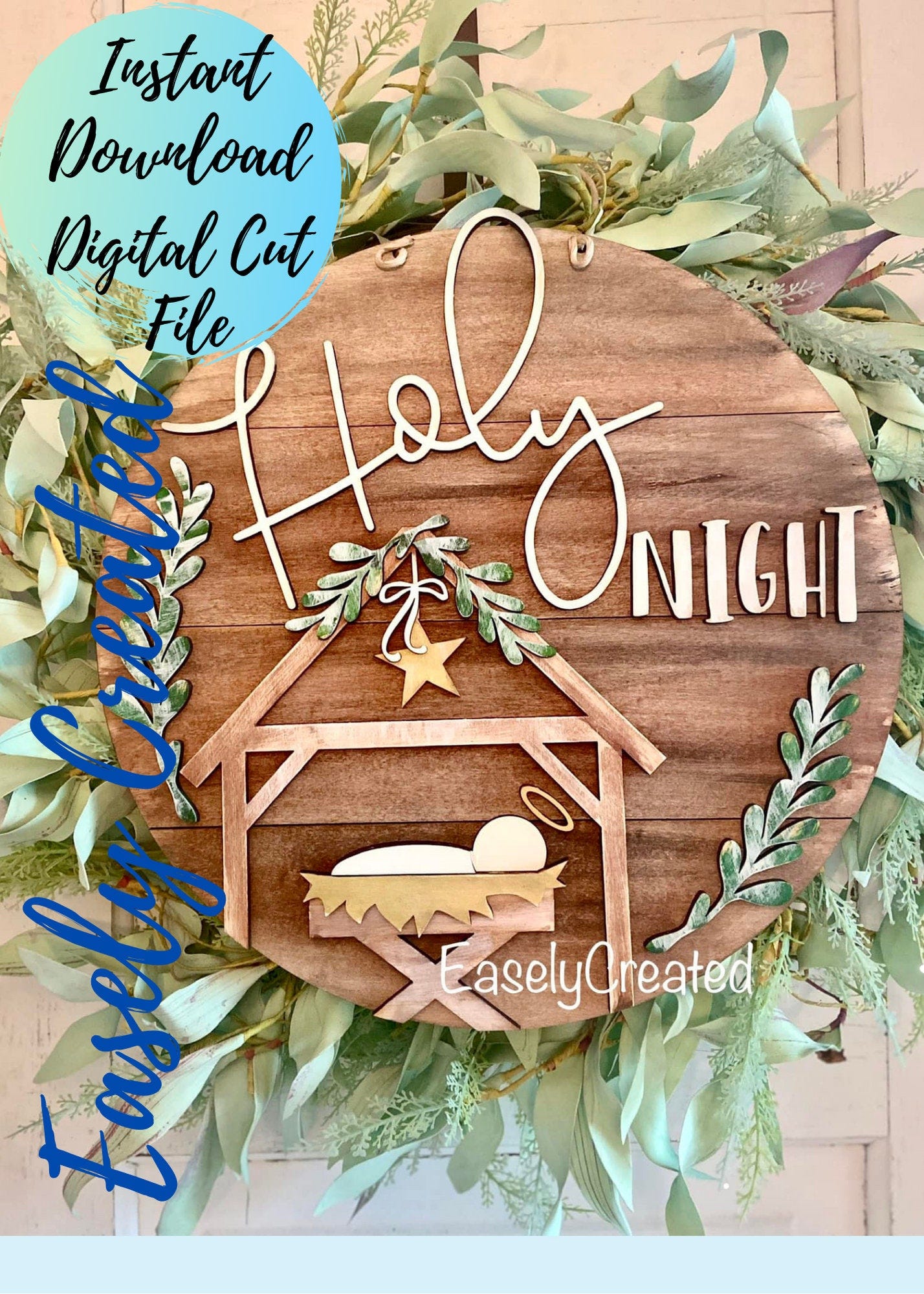 Merry Christmas O Holy Night Door Hanger SVG  Digital File - Farmhouse Christmas  Jesus Holiday Sign SVG Glowforge Christmas  Happy Holidays