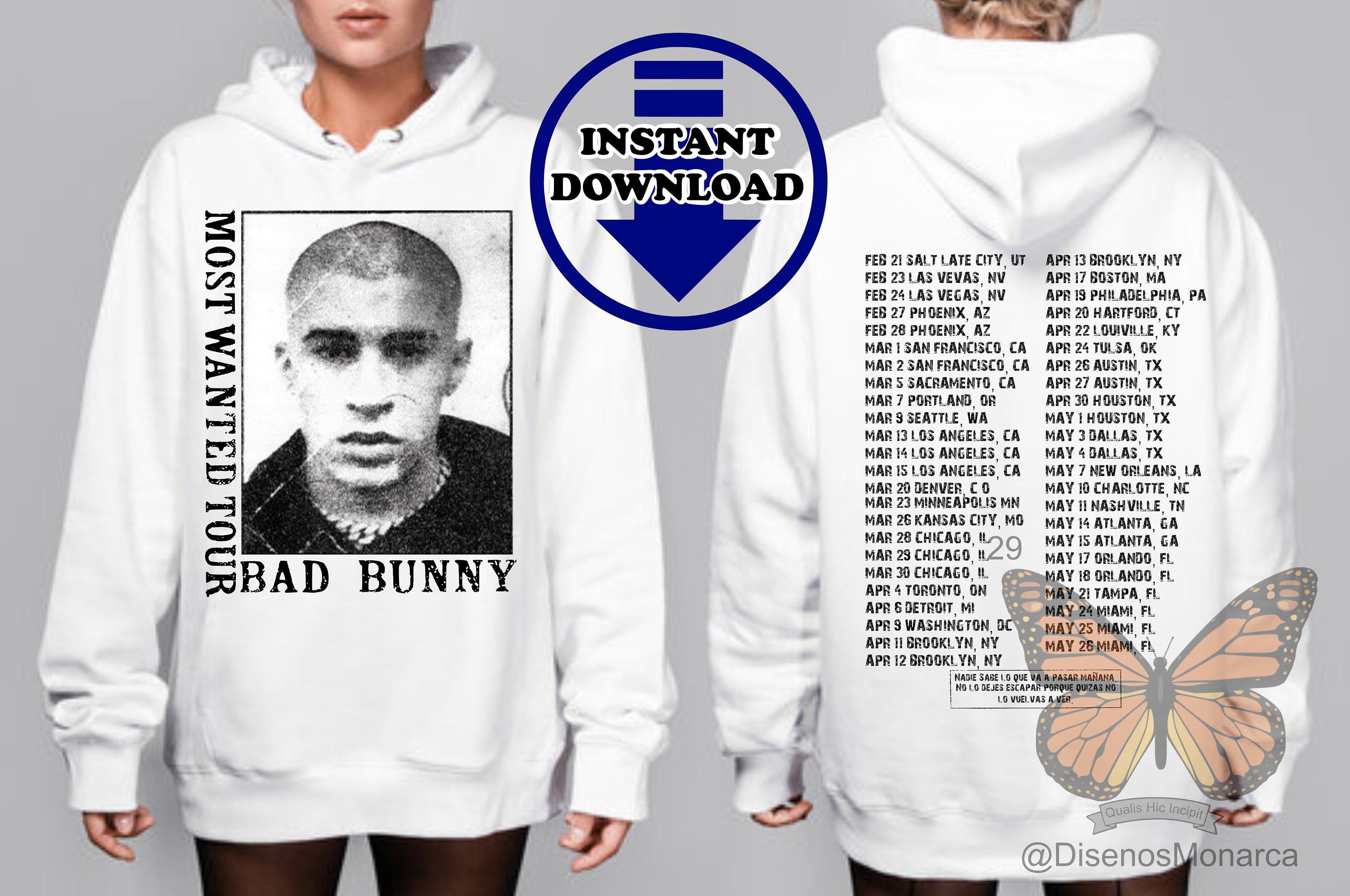 Bad Bunny 2024 Most Wanted Tour PNG design Perfect for DTF or sublimation front and back concert tour