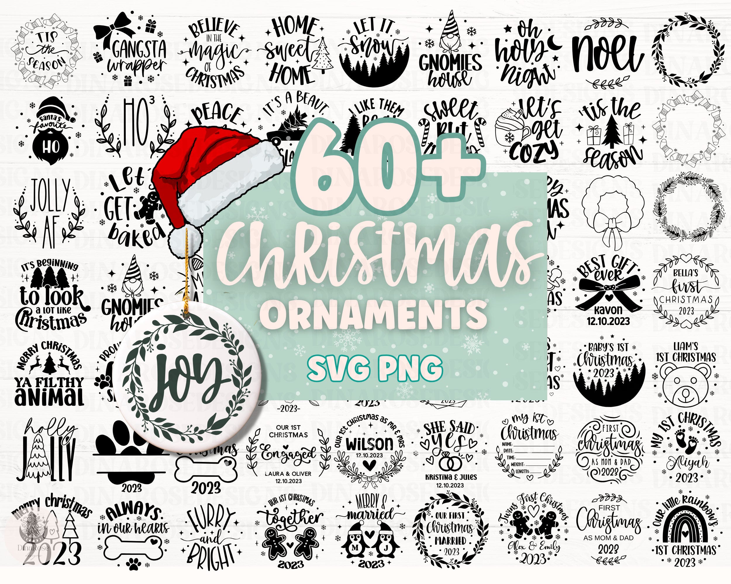 Christmas Ornament Svg Bundle, Christmas Svg Bundle, First Christmas Married Svg, Baby 1st Christmas Svg, Pet Christmas Svg, Png Cut File
