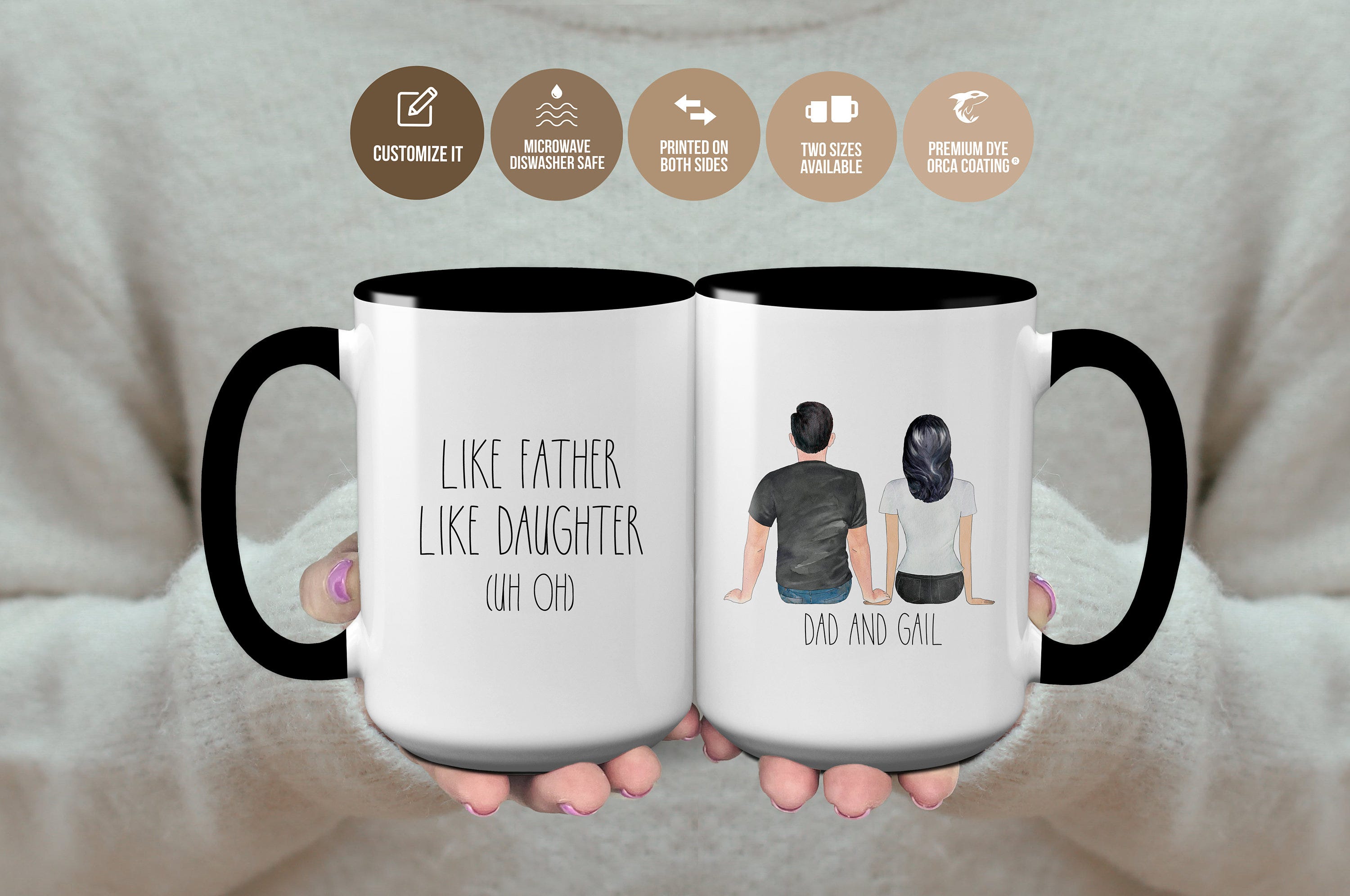 Father Daughter Mug, Like Father Like Daughter Uh Oh Mug, Funny Gift from Daughter, Personalized Father