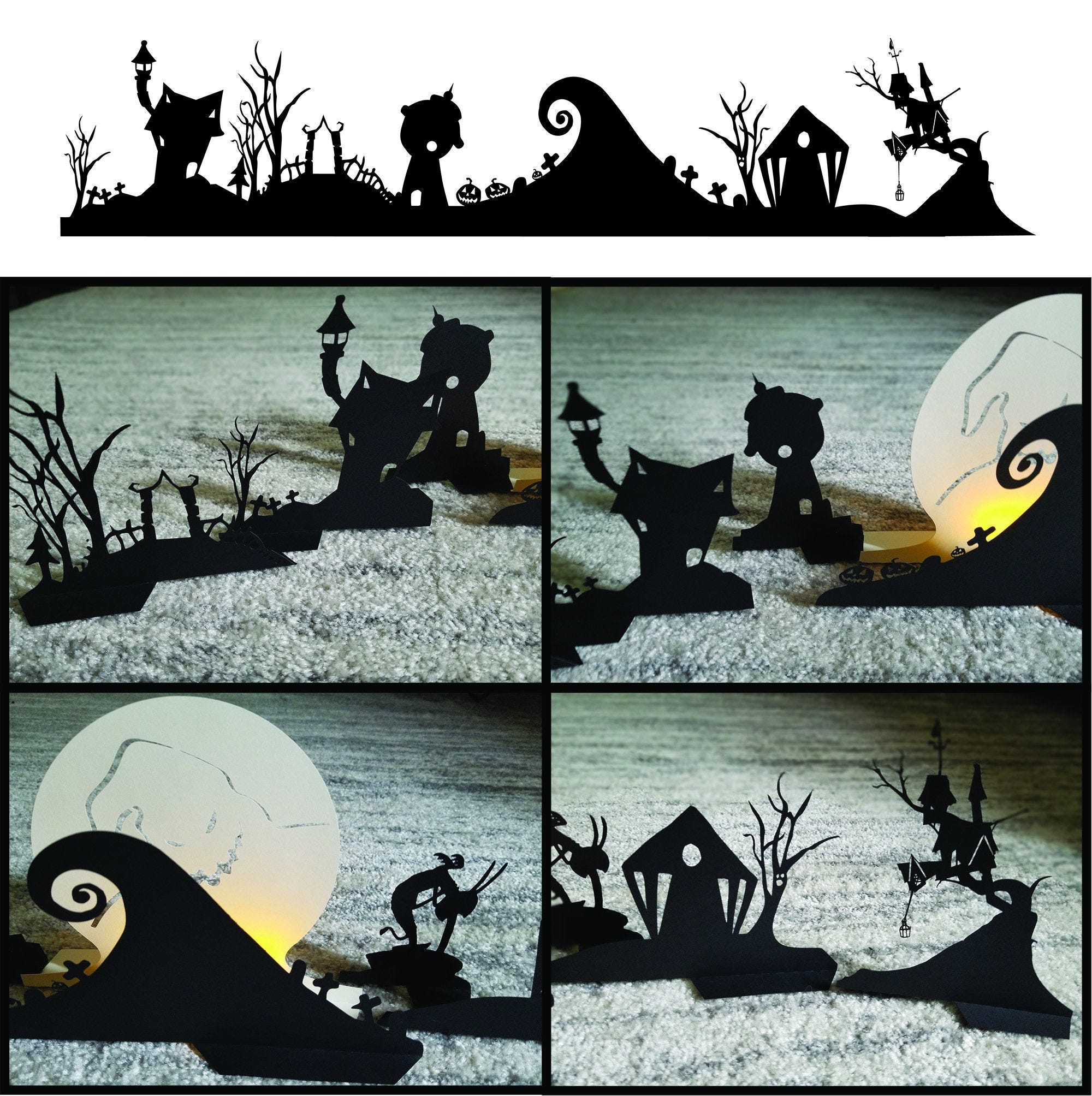 Christmas Nightmare, Halloween town DIY stand up paper village, silhouette, skyline, digital file, svg for cricut dxf png