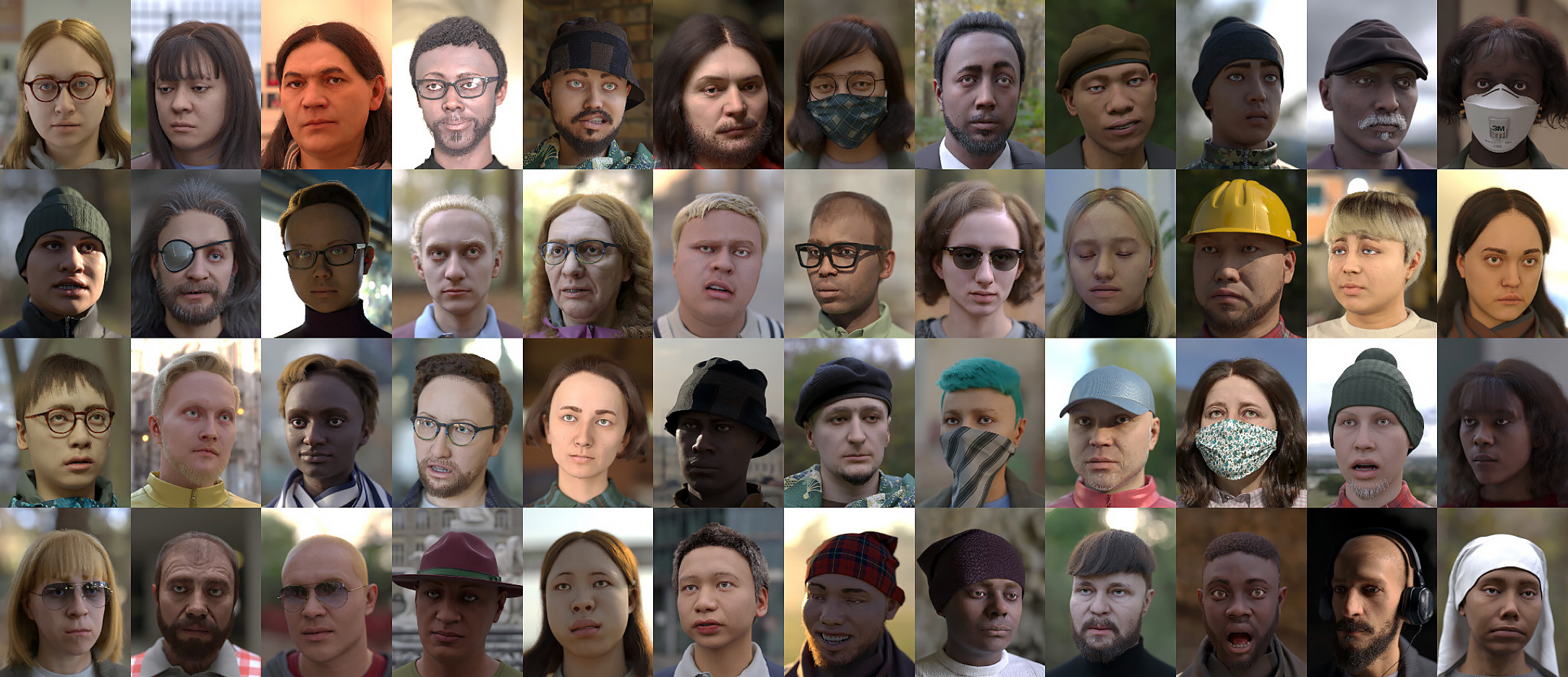 An image showing a collection of artificial faces created by Microsoft for training AI.