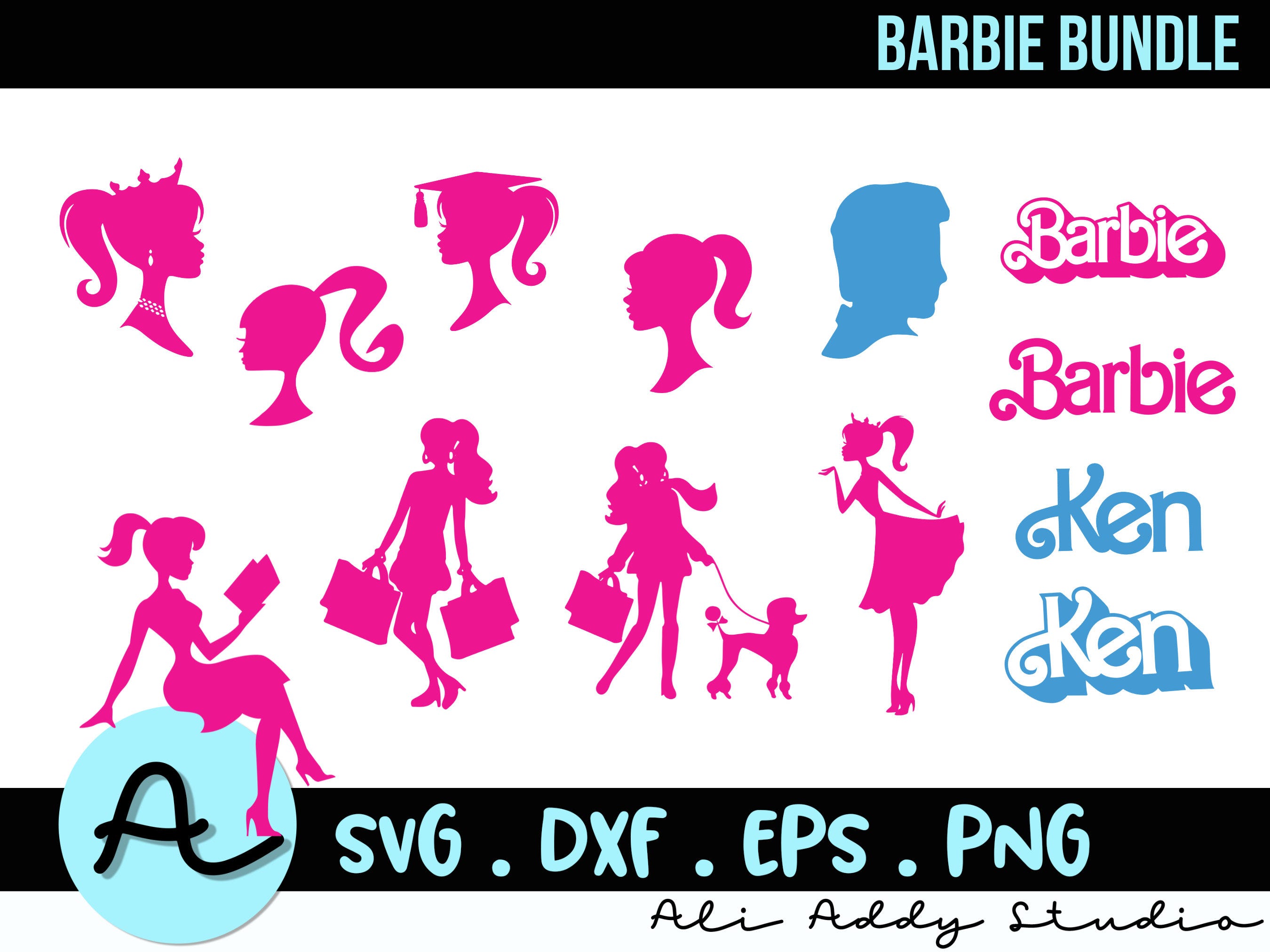 Barbi Bundle Logo Babe Doll Girly Princess Silhouette Head Pink, SVG for Cricut, Clipart Digital Download Sublimation Cricut Cut File