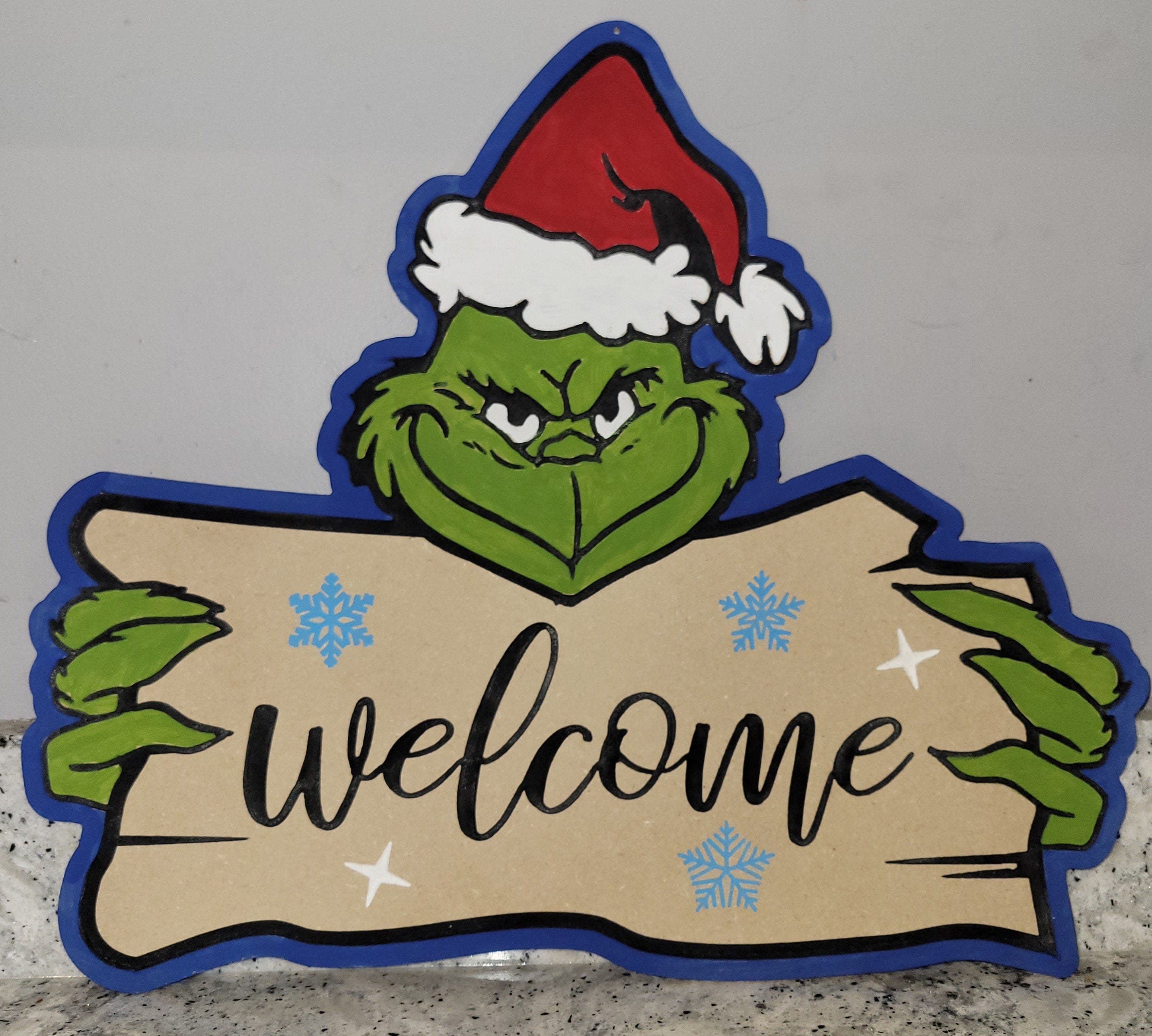 Grinch Welcome Sign cnc, laser and Cricut digital cut file DXF, SVG, PDF