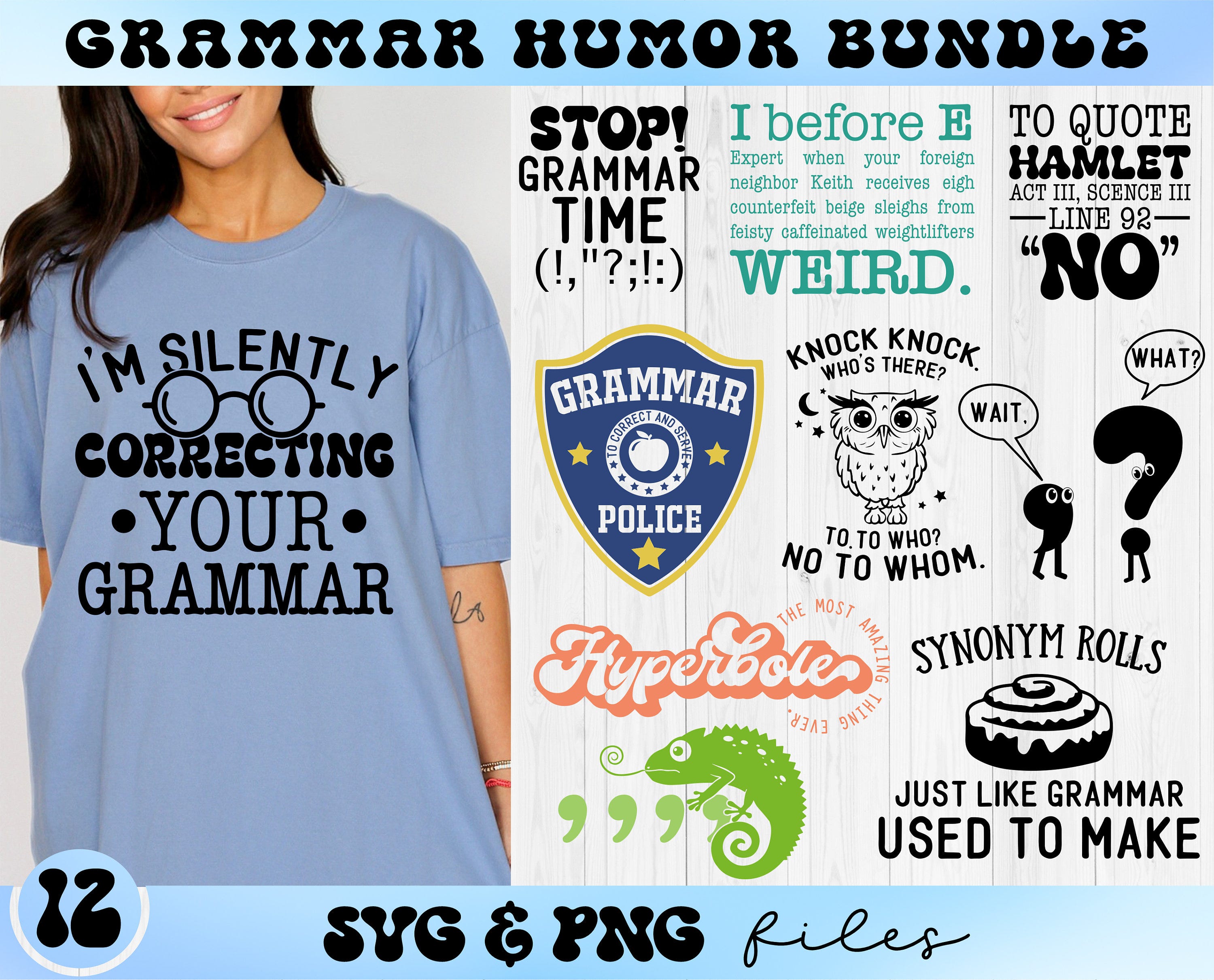 Grammar Humor SVG Bundle, Funny Grammar Svg Set, Teaching Quote Humor Svg, Grammar Police Svg Files for Cricut, English Teacher Grammar Svg