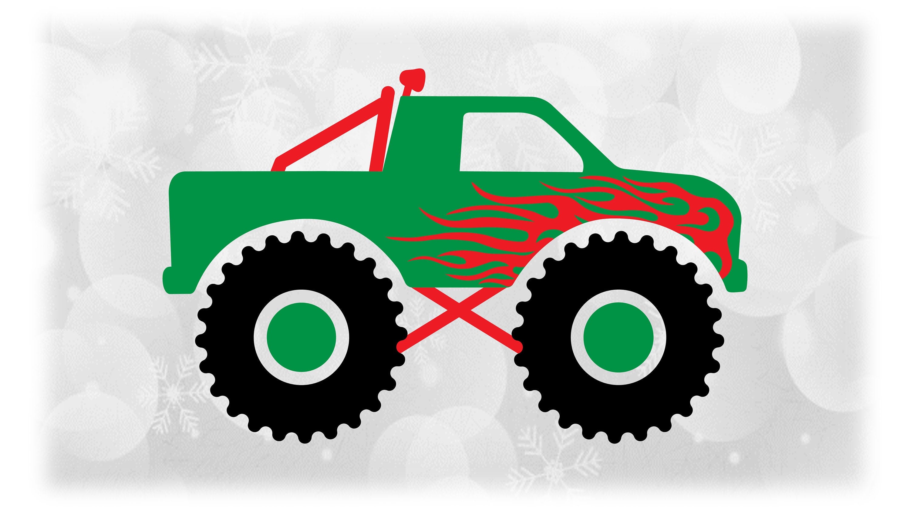 Car/Automotive Clipart: Red / Green / Black Christmas Theme Monster Truck with Flames, Roll Bar, Hood Light - Digital Download SVG & PNG