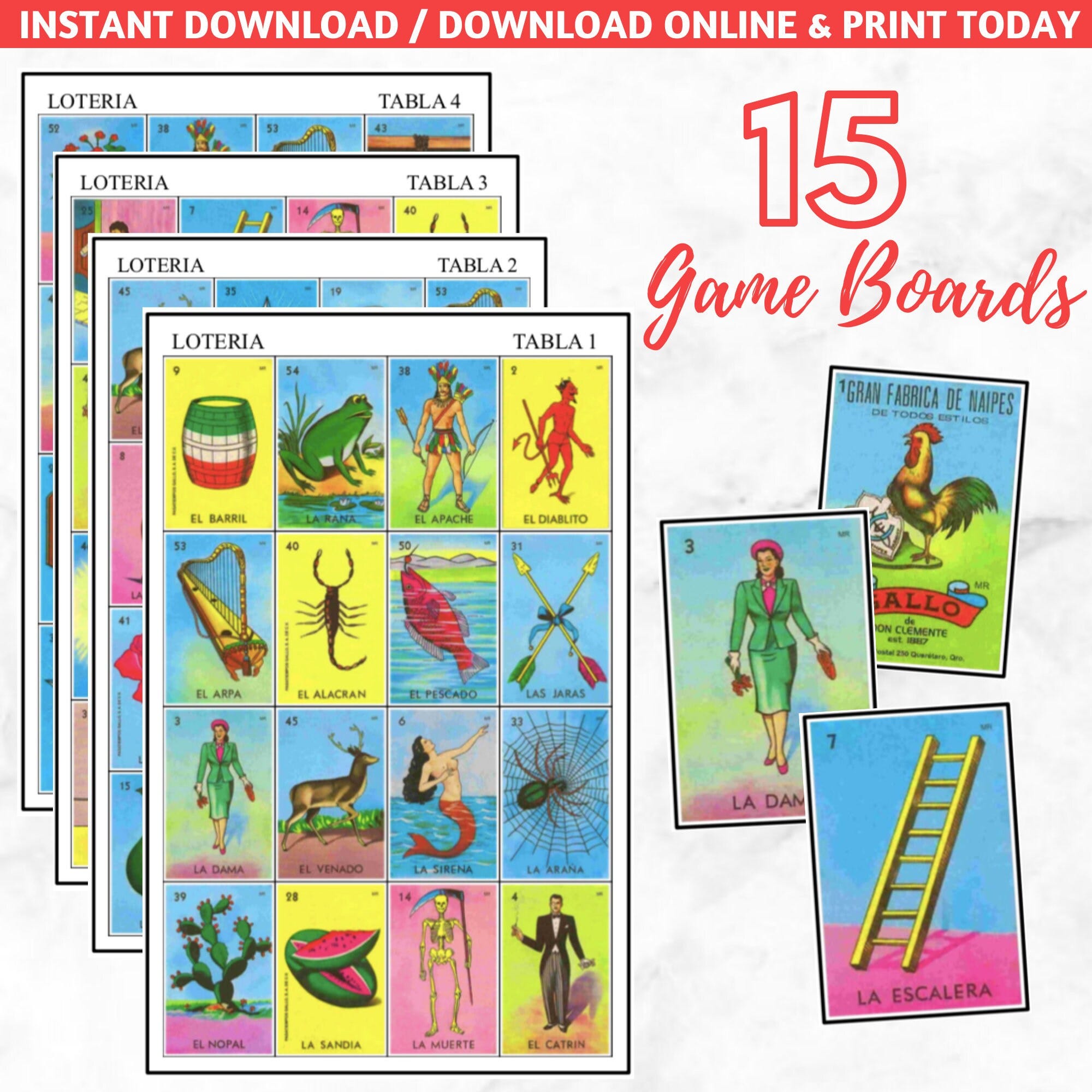 15 Game Boards Loteria Mexicana, Digital File, Instant Download