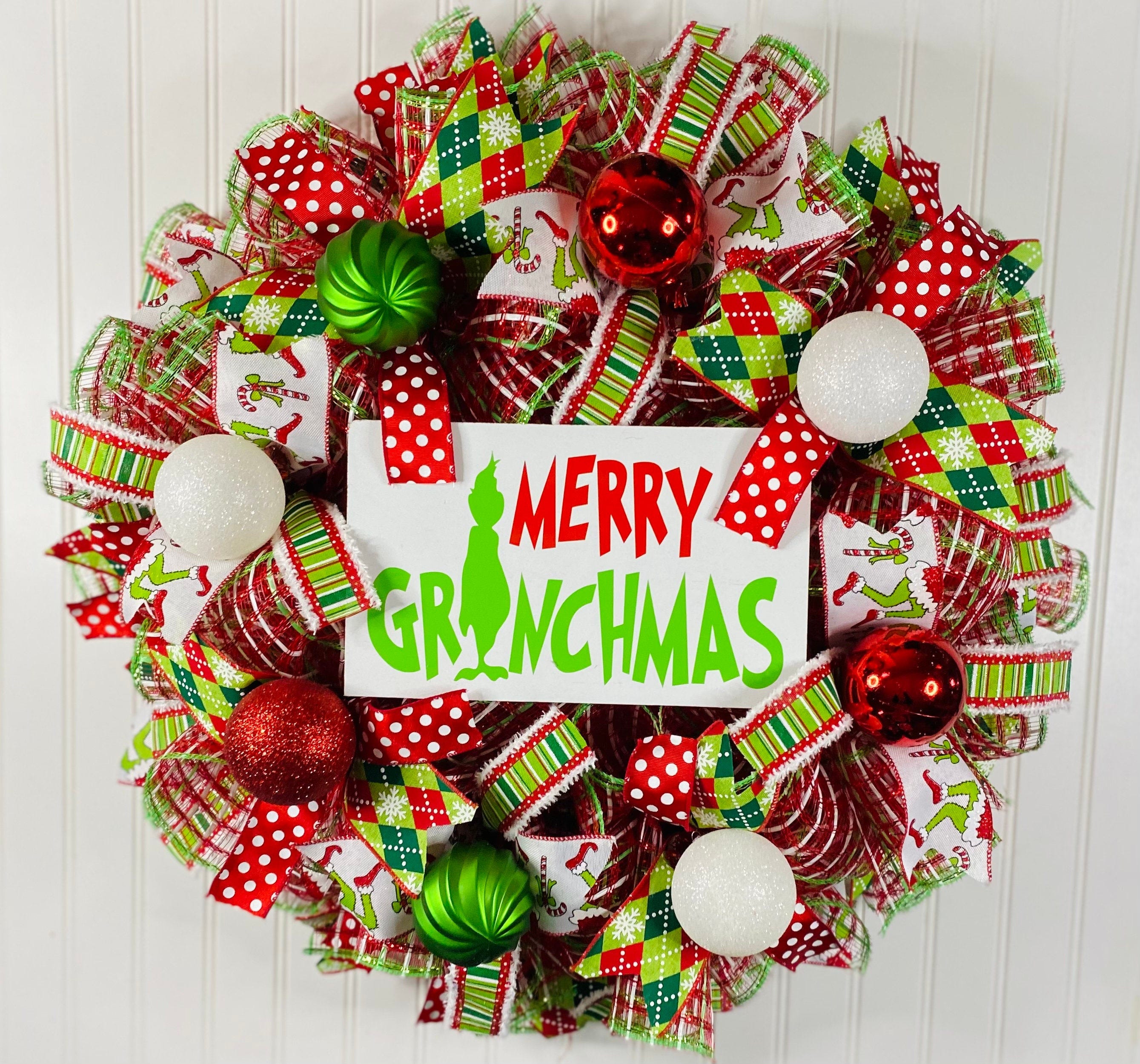 Grinch wreath, grinch Christmas wreath, grinch decor, grinch wreaths, Christmas wreaths for front door, grinch, merry grinchmas wreath