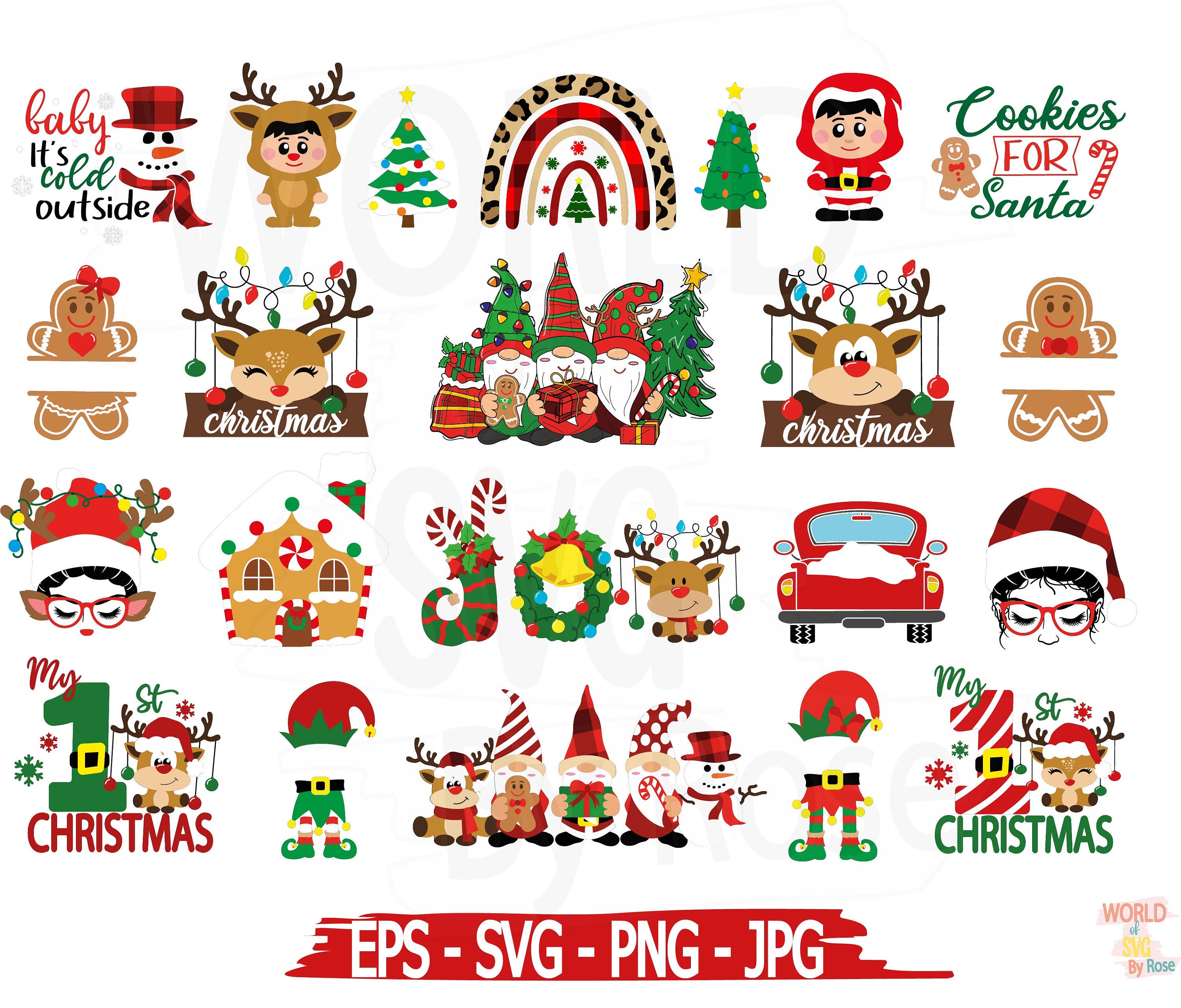 Bundle Christmas Svg, Merry Christmas Svg, Christmas Messy Bun, Santa Claus Svg, Christmas Gnomes Svg, Svg for cricut, Christmas reindeer