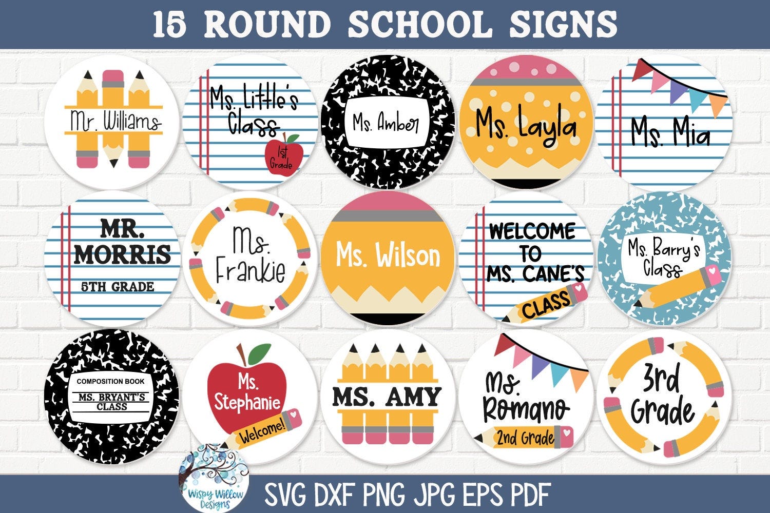 Round School Signs SVG Bundle for Cricut, Personalized Teacher Door Sign PNG, Back To School, Welcome Door Hanger Sublimation JPG File