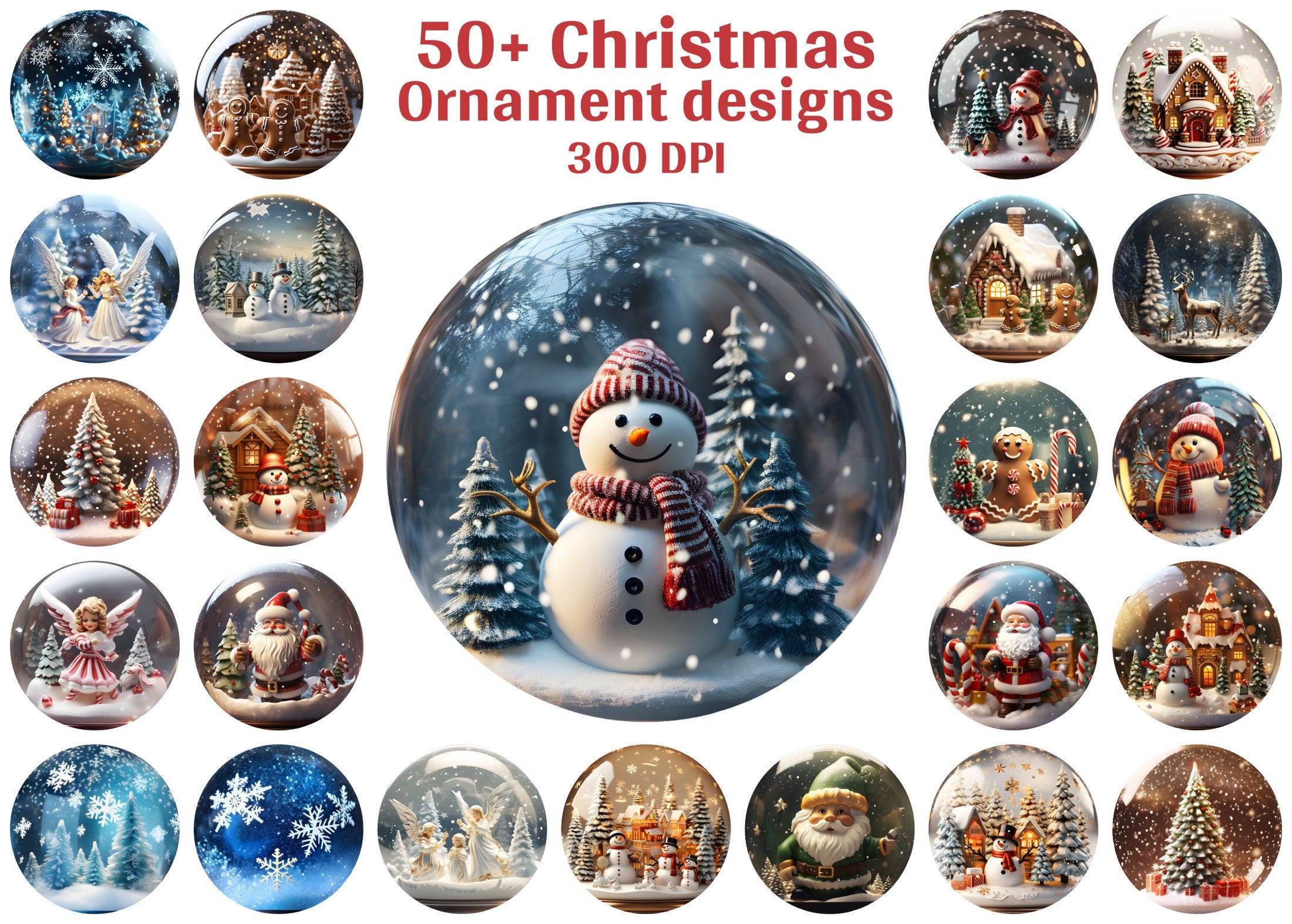 3D Christmas Snow Globe Ornament Design Bundle Sublimation PNG Bundle Digital Download Round Christmas Ornaments Png Bundle 3D Ornament