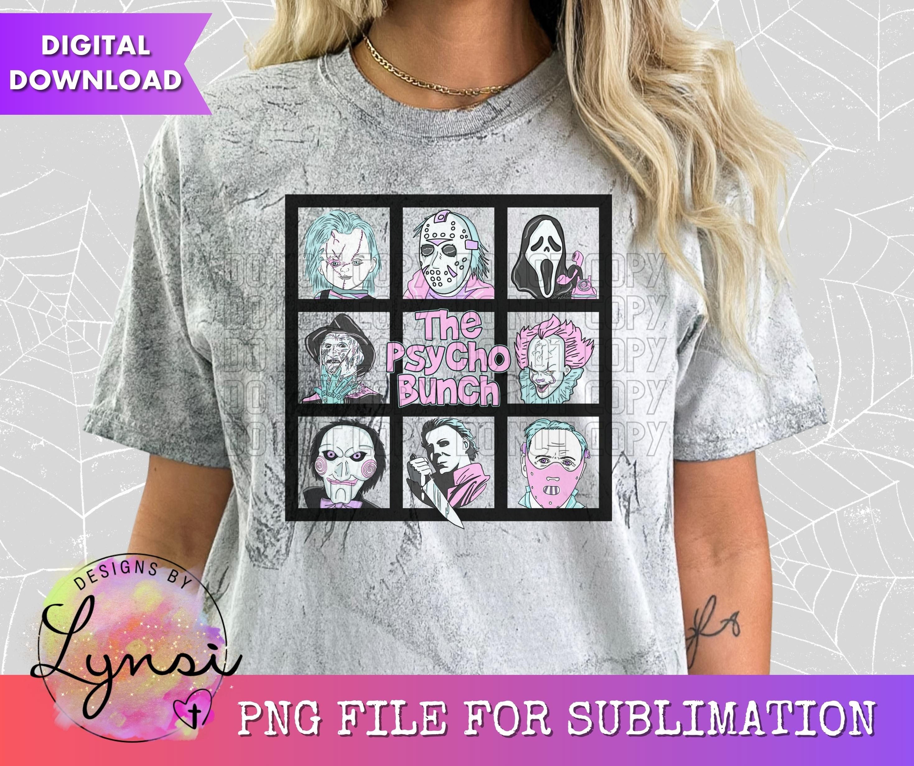 The Psycho Bunch PNG Digital Download - Horror Sublimation - Pastel Halloween - Horror Movie - Michael - Chucky - Freddy - Digital Download